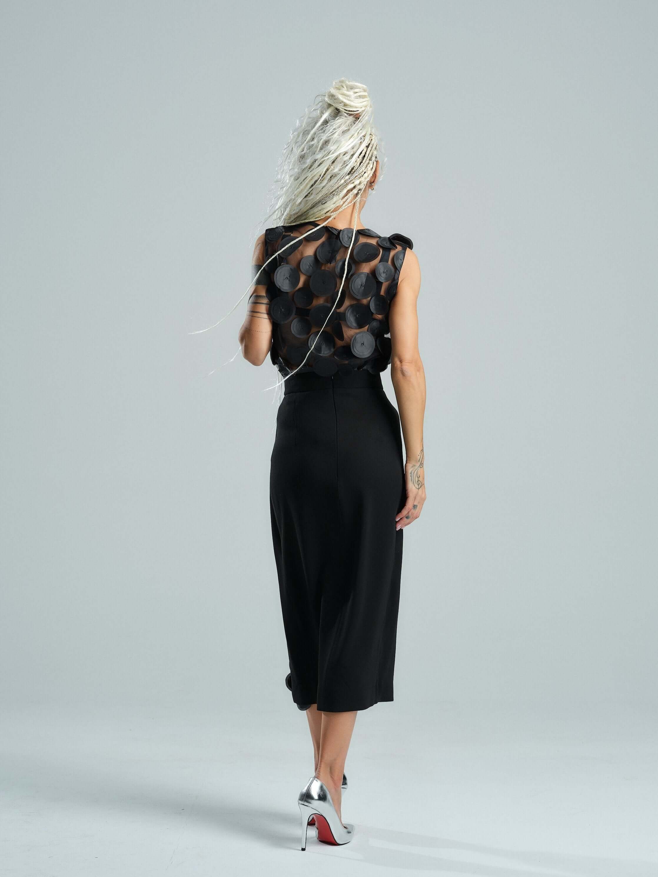 Appliqué-Detailed Mesh Top & Pencil Skirt Co-Ord Set - Image 5