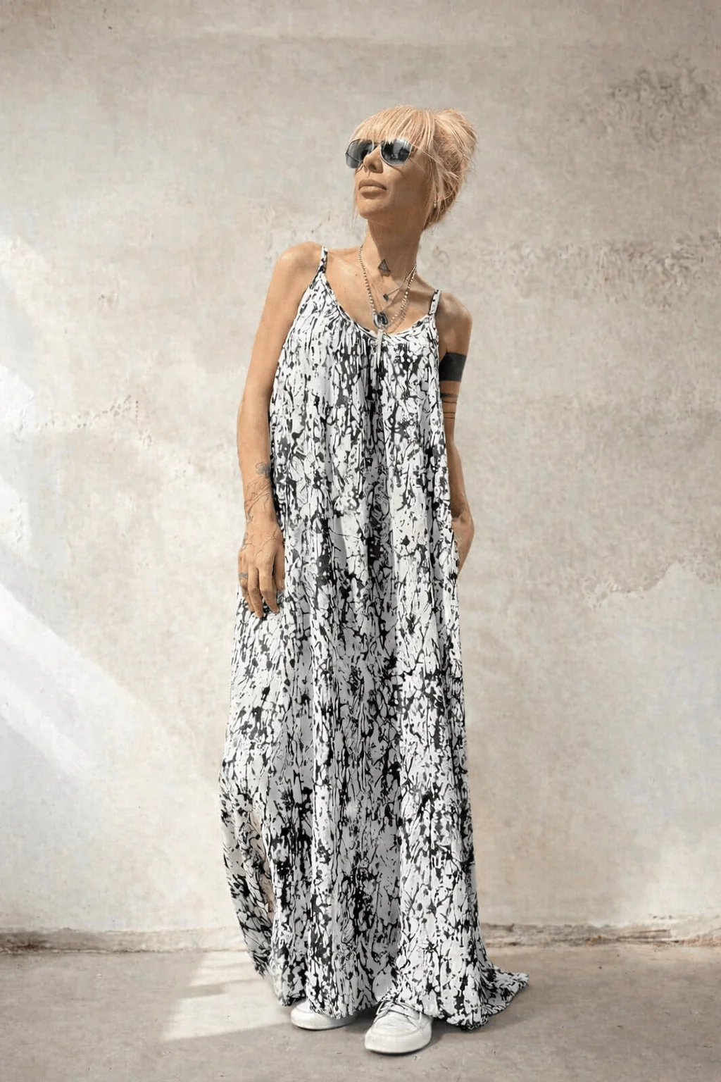 Ink Veil White Maxi Dress