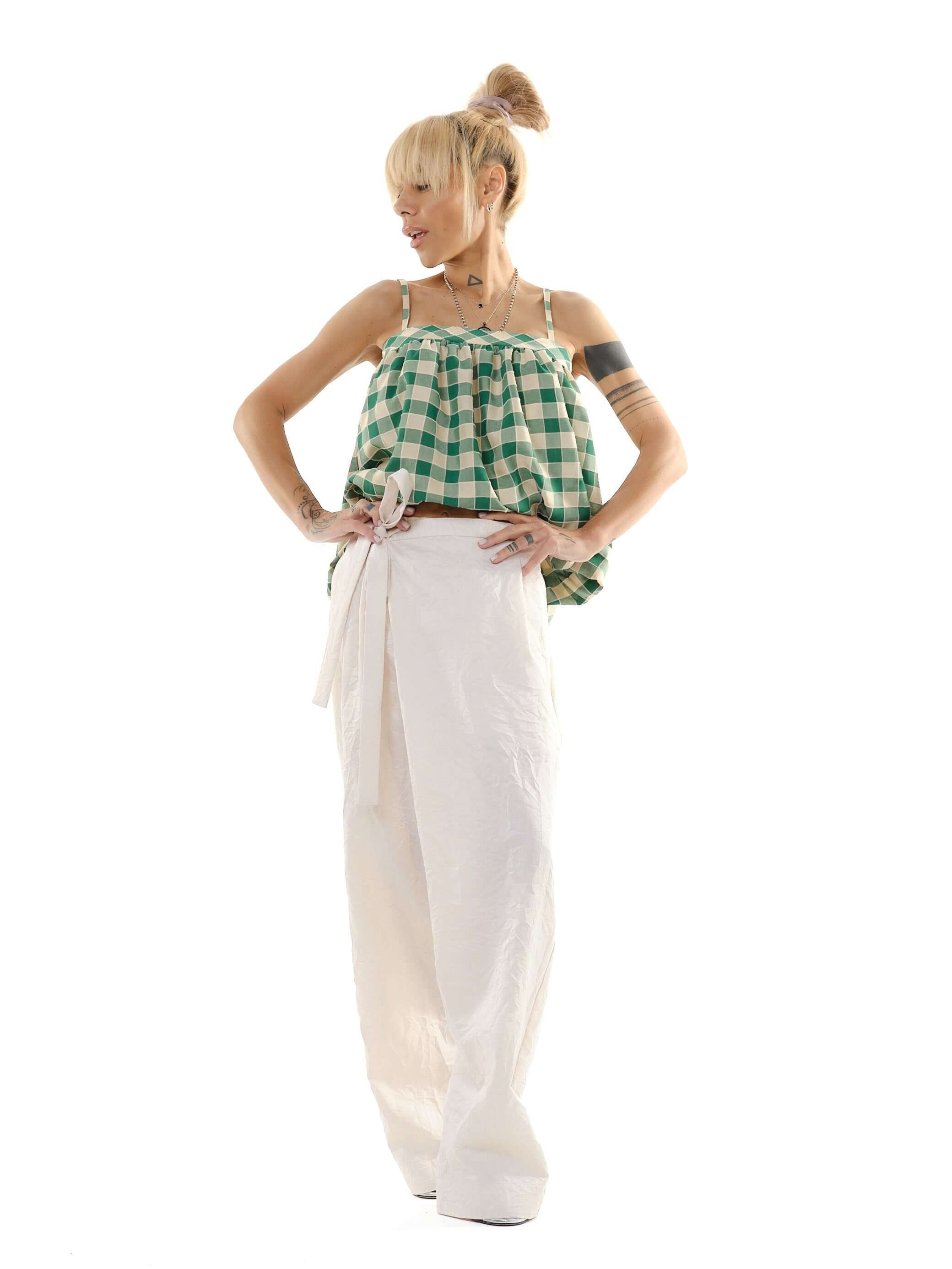 Beige Linen Tie-Waist Pants - Image 3