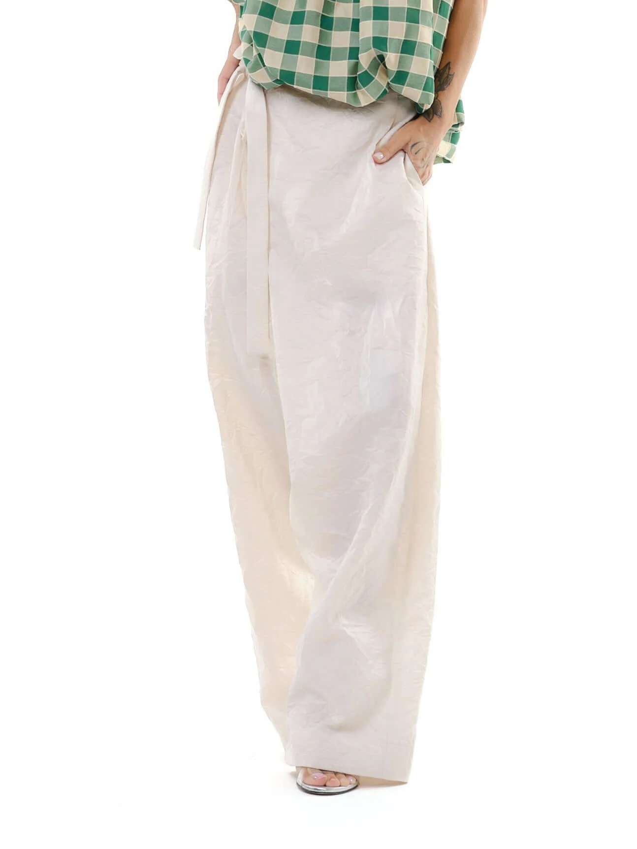 Beige Linen Tie-Waist Pants - Image 4