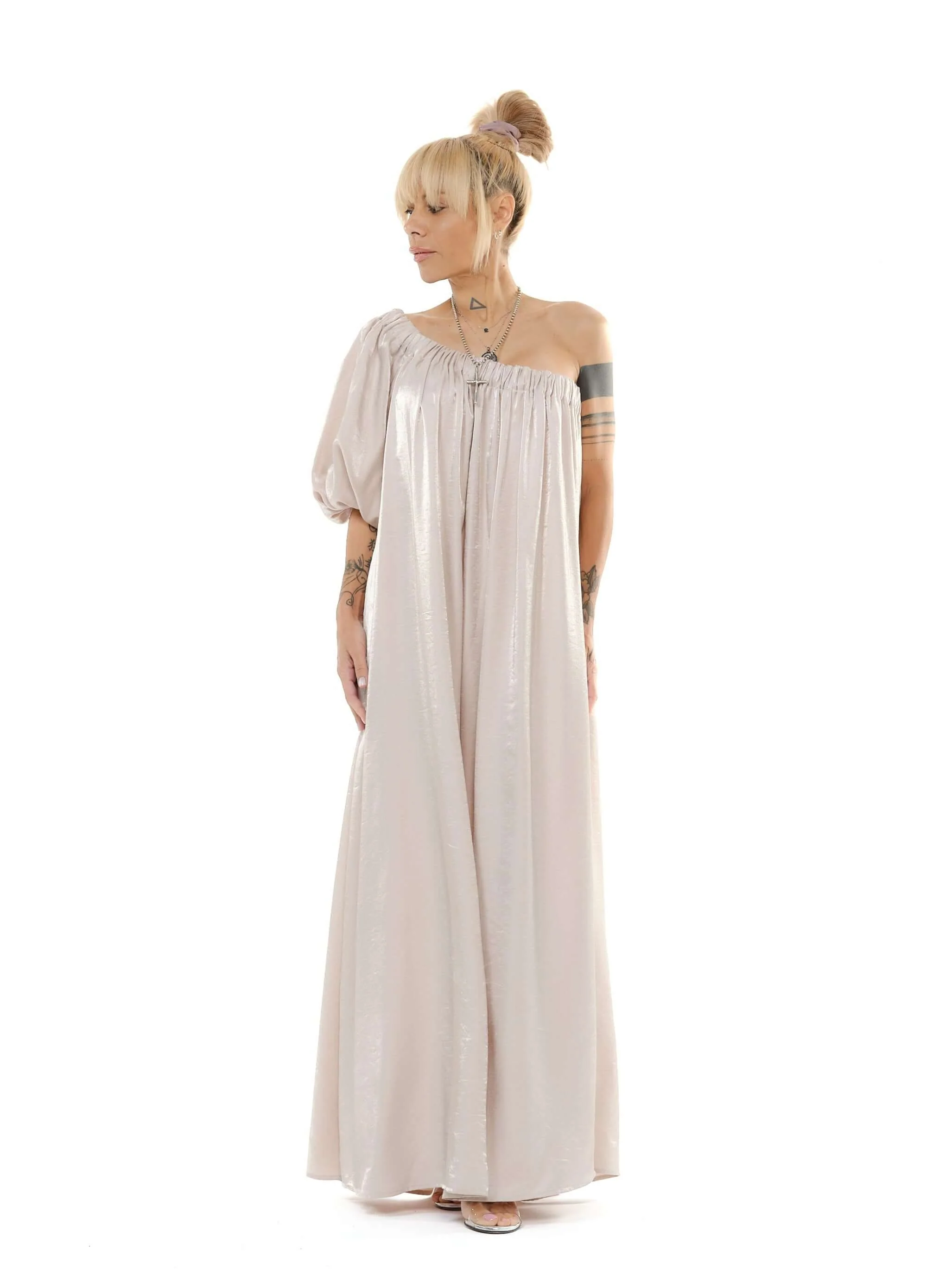 Beige One-Shoulder Asymmetric Maxi Dress - Image 6