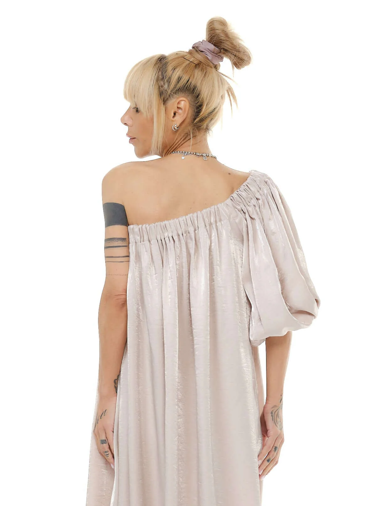 Beige One-Shoulder Asymmetric Maxi Dress - Image 7