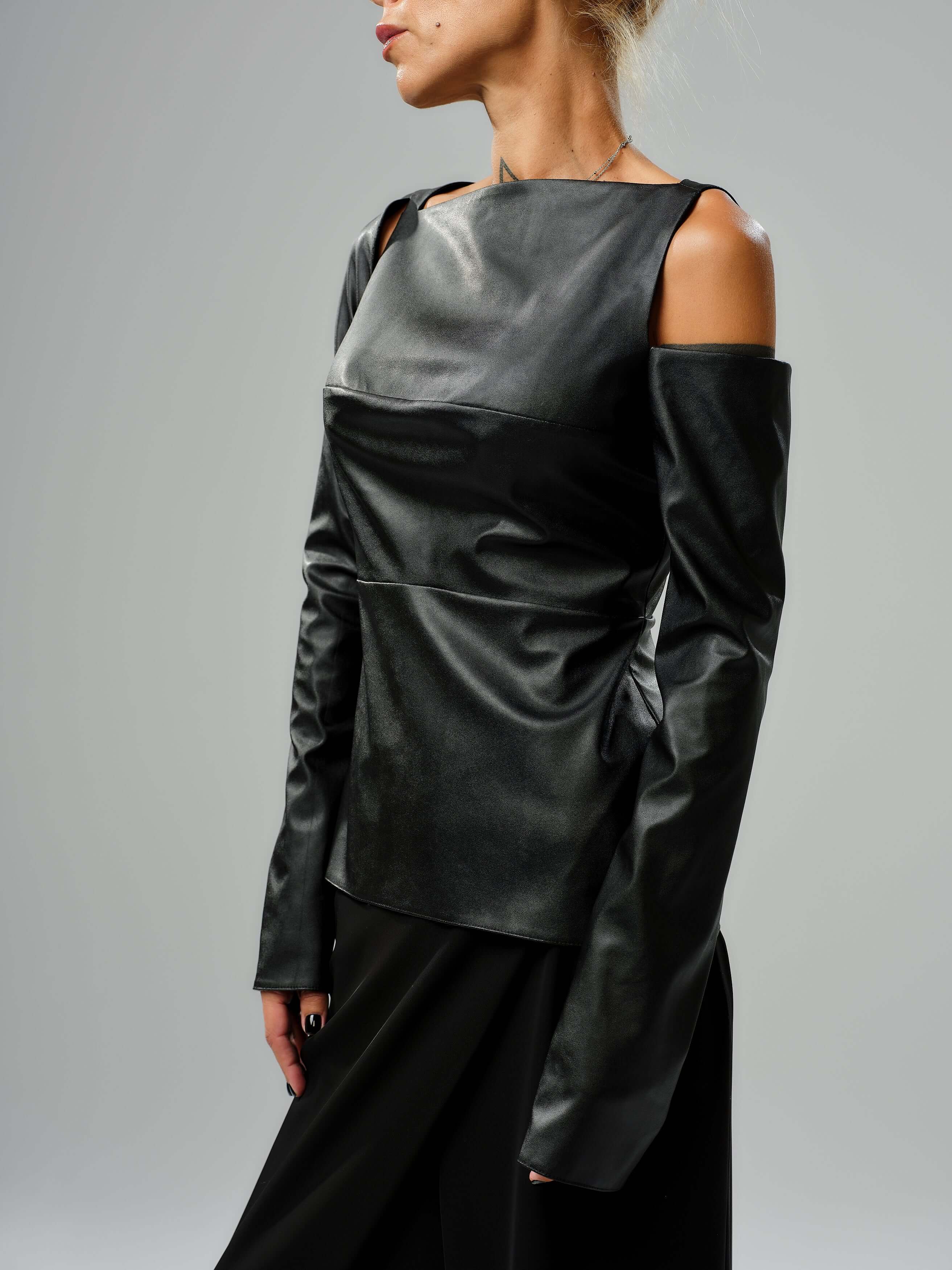 Black Faux Leather Top - Image 8