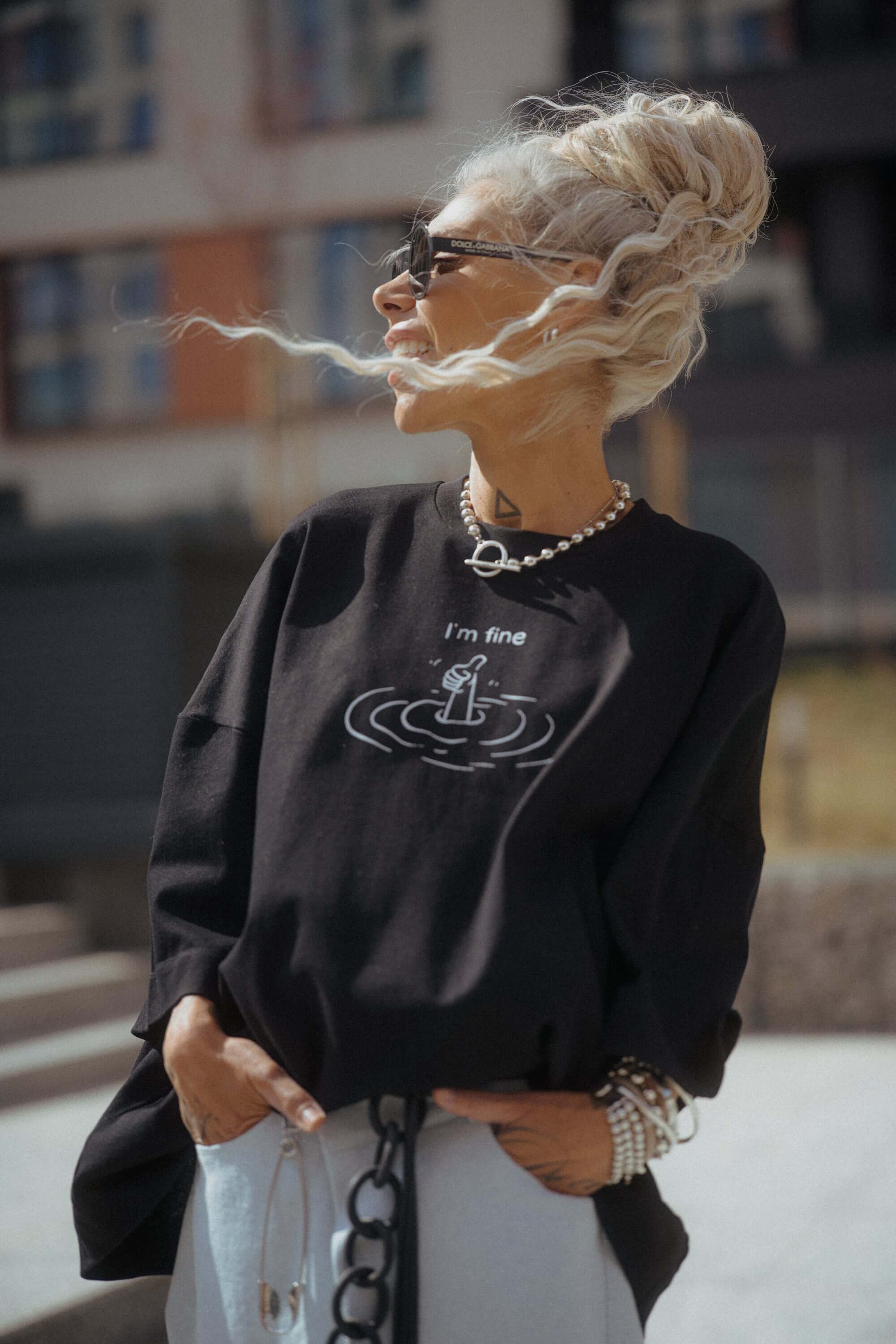 Black Oversized “I’m Fine” Graphic T-Shirt - Image 3