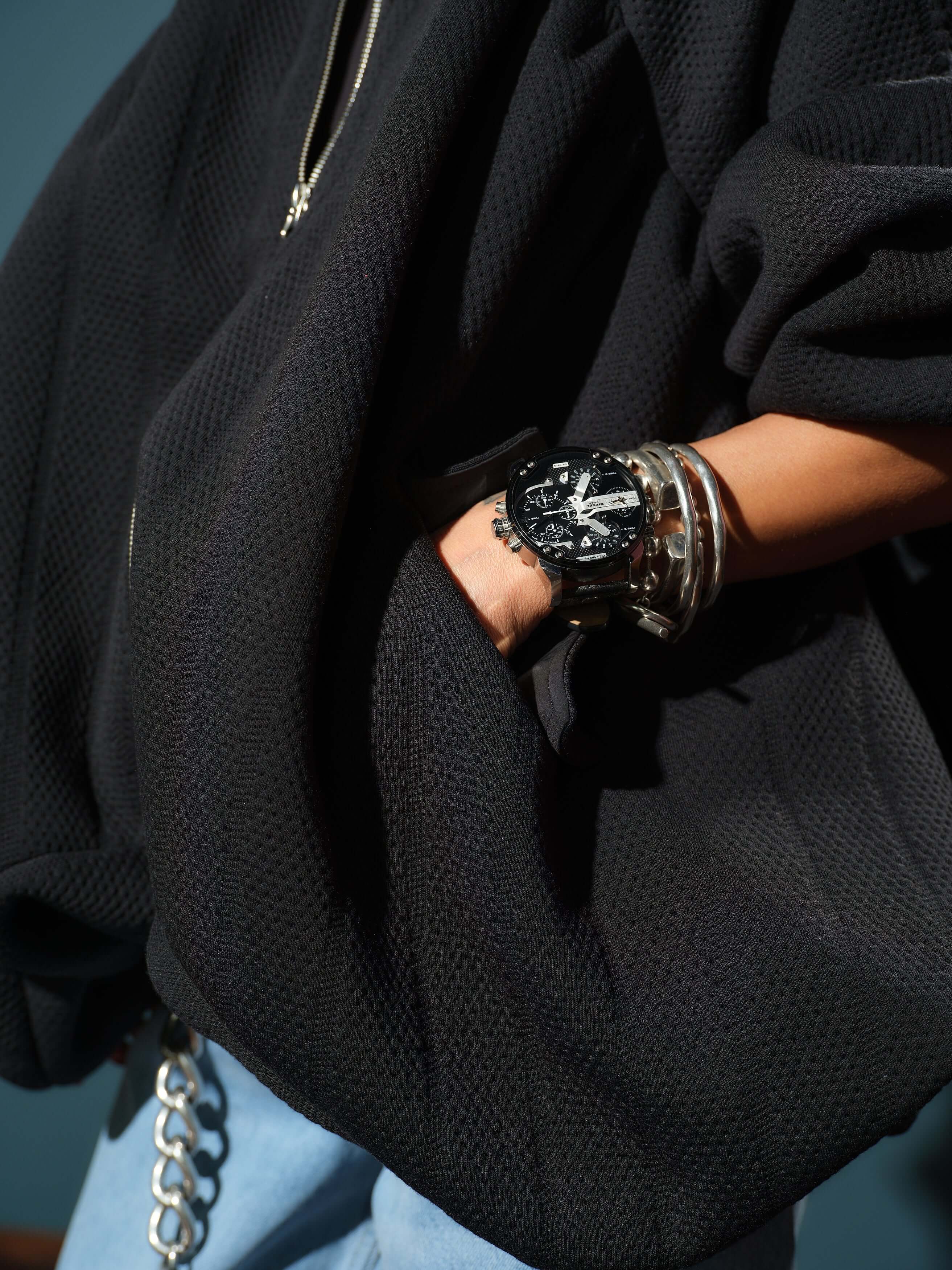 Black Oversized Textured Jacket - Image 4