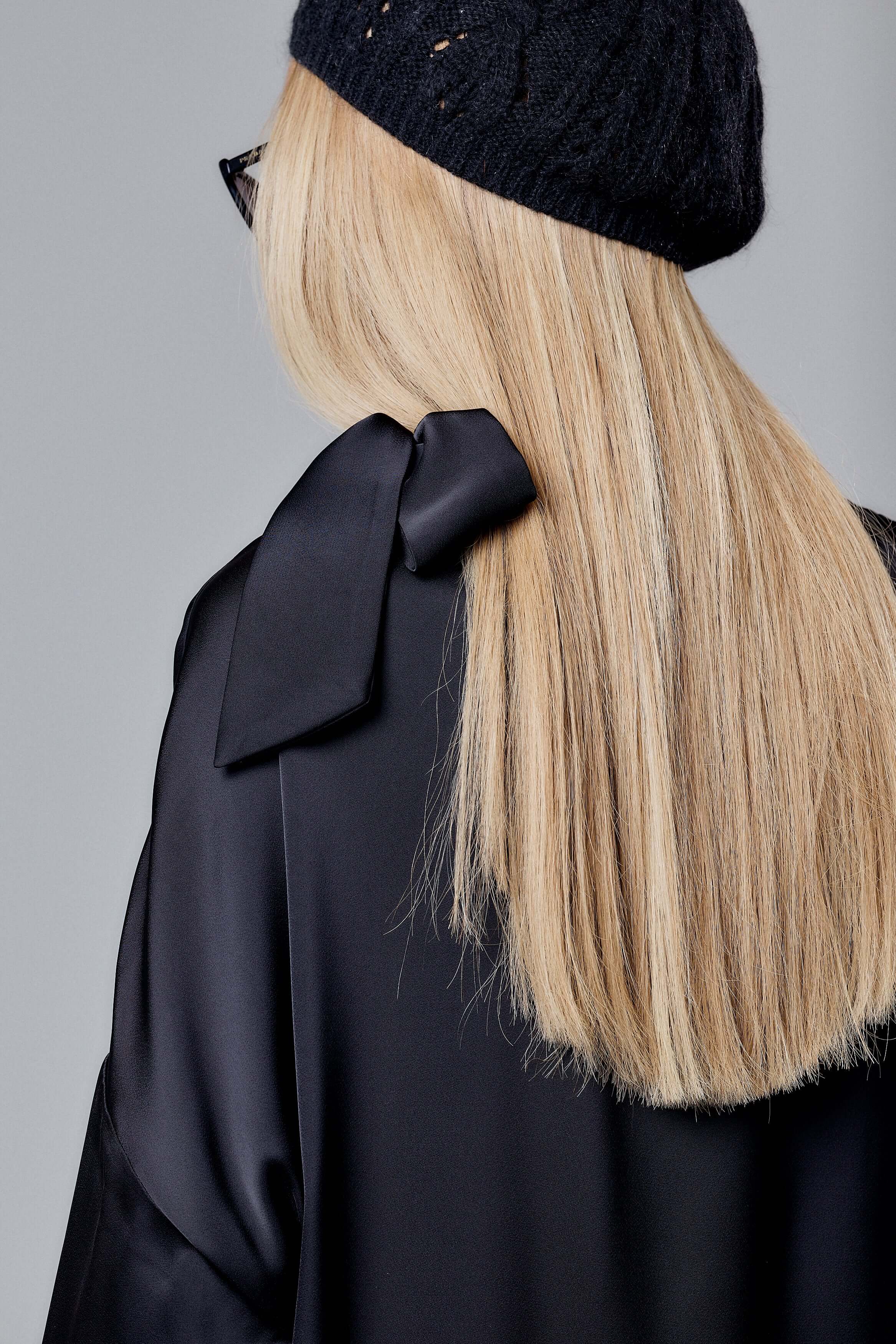 Black Satin Set with Shoulder Bow Detail - Image 6