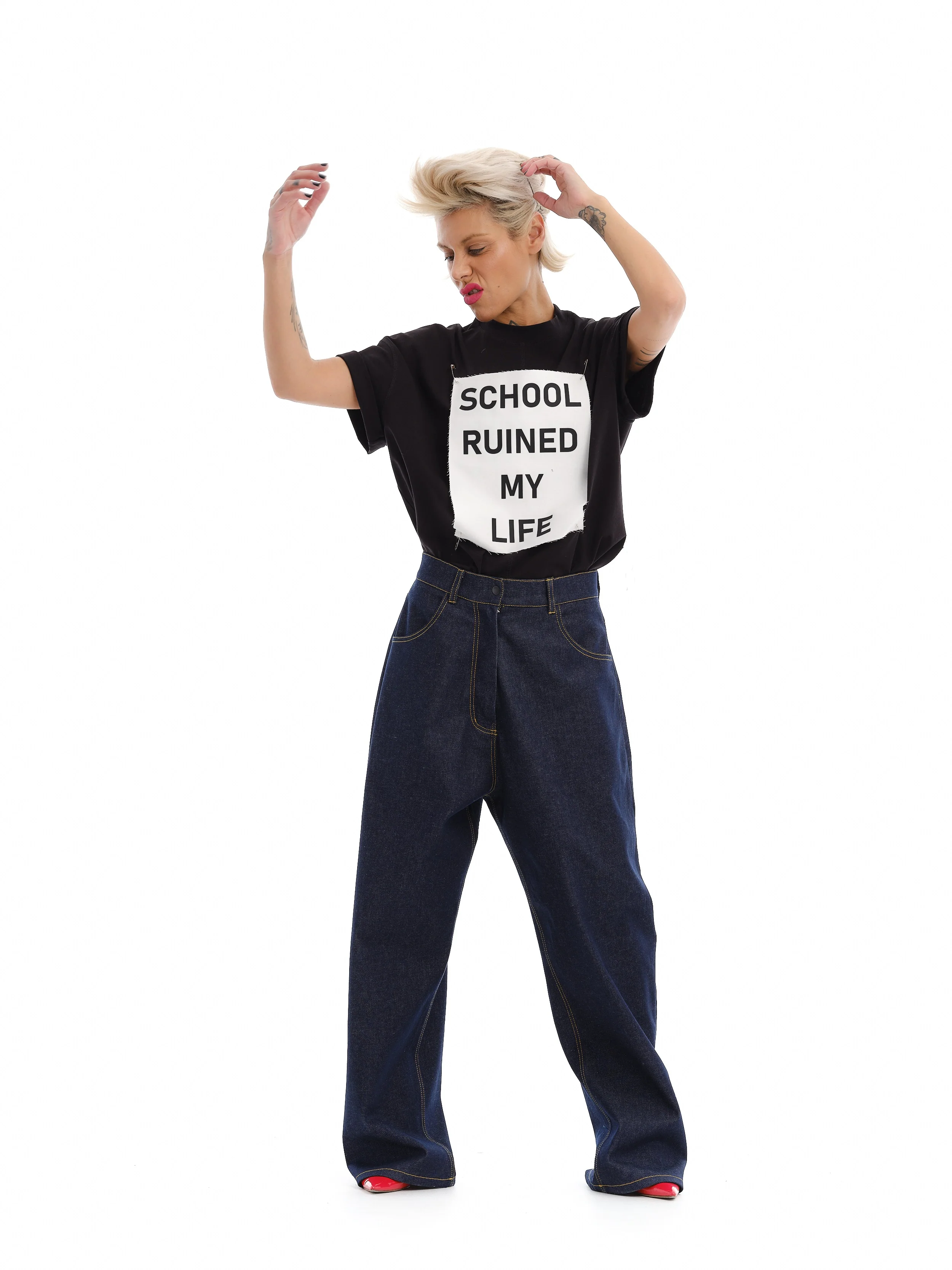 Black T-Shirt with Decorative Patches - Image 11