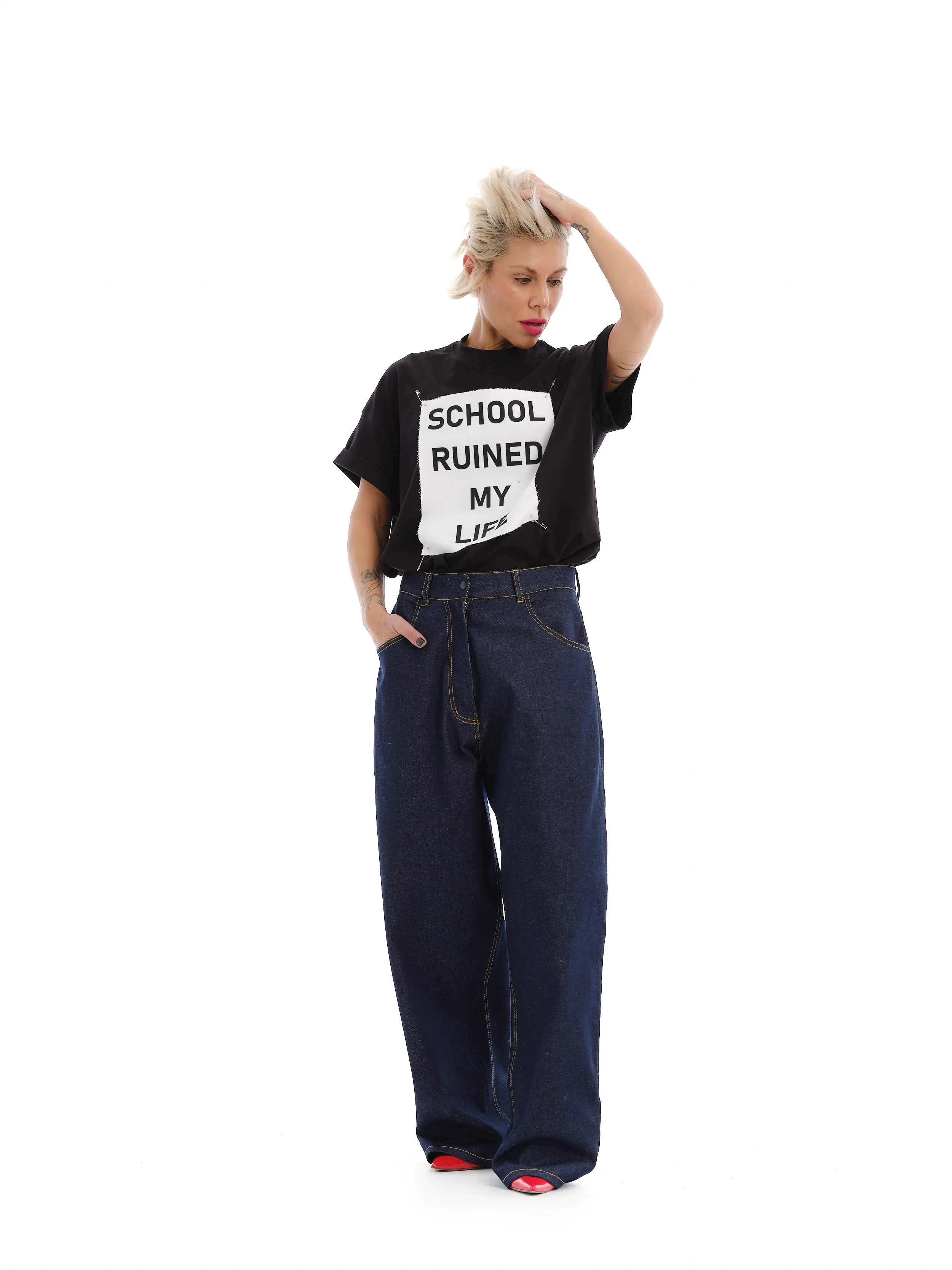 Black T-Shirt with Decorative Patches - Image 6