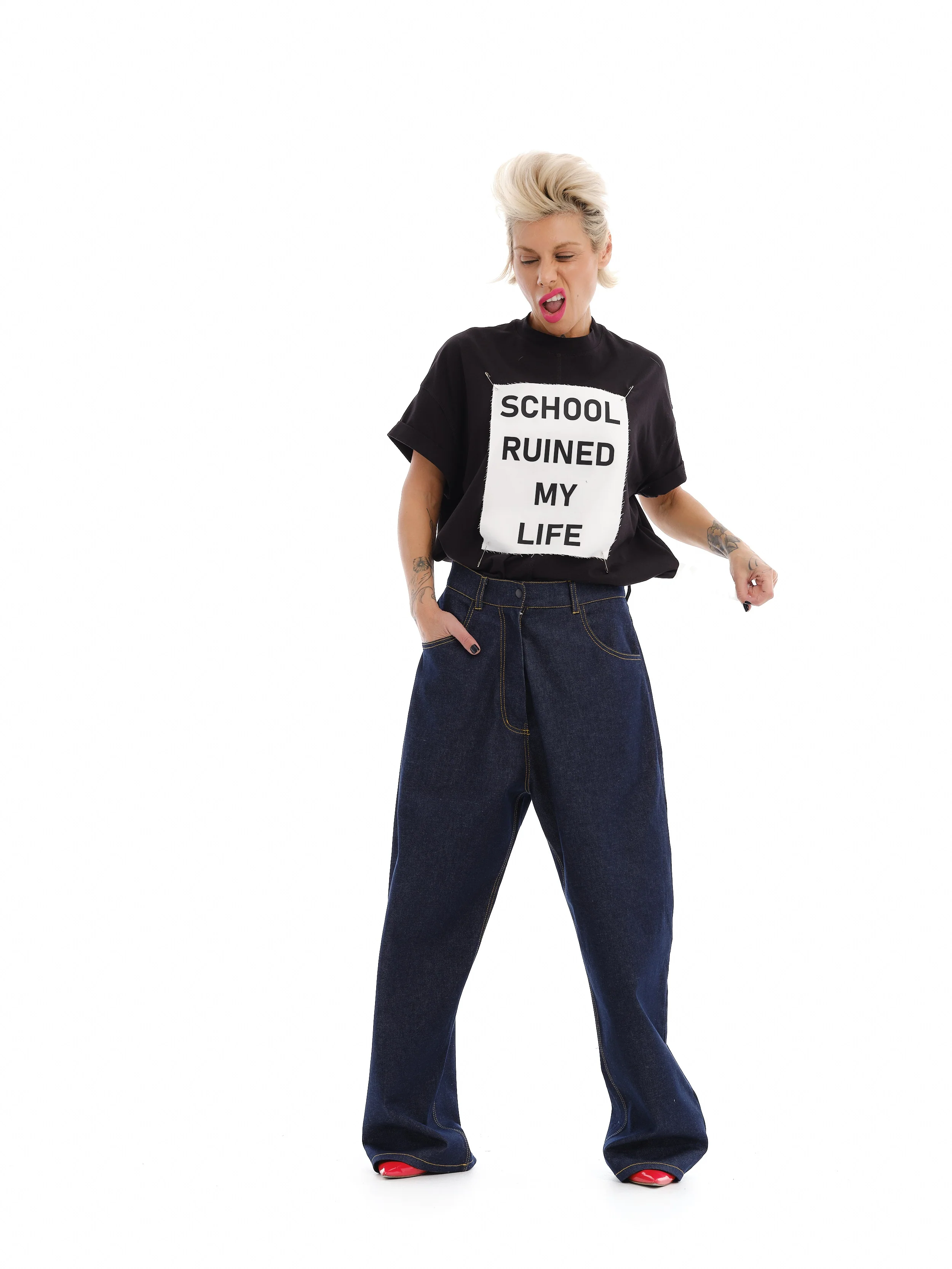 Black T-Shirt with Decorative Patches - Image 8