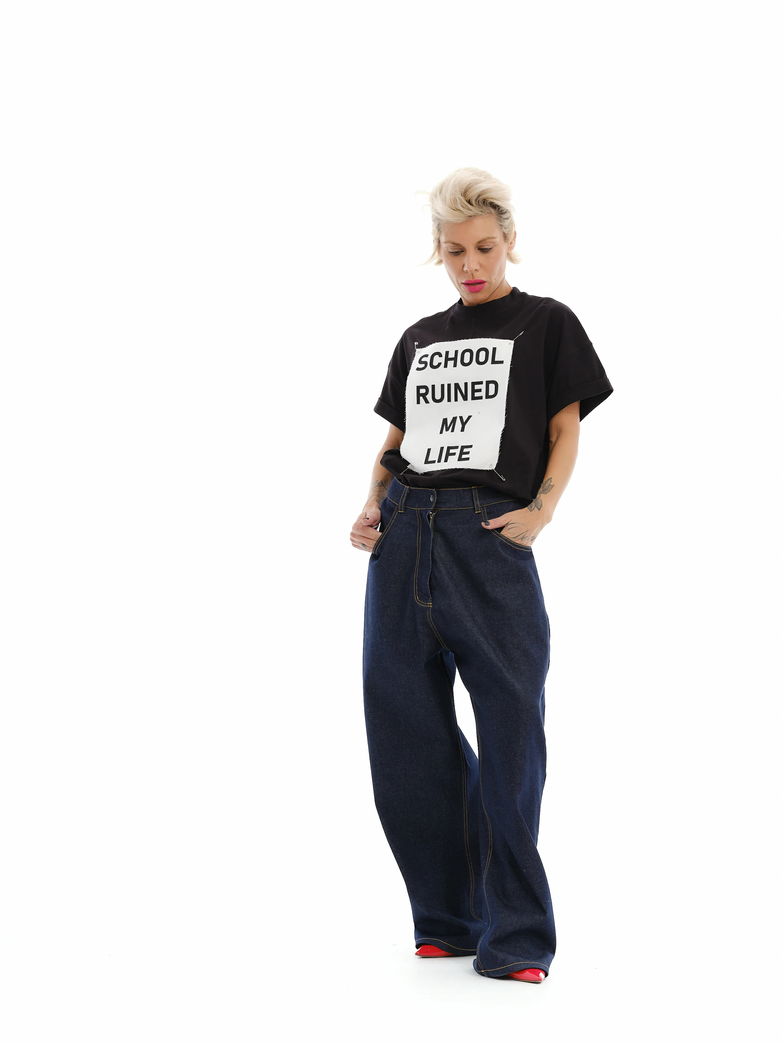 Black T-Shirt with Decorative Patches - Image 9