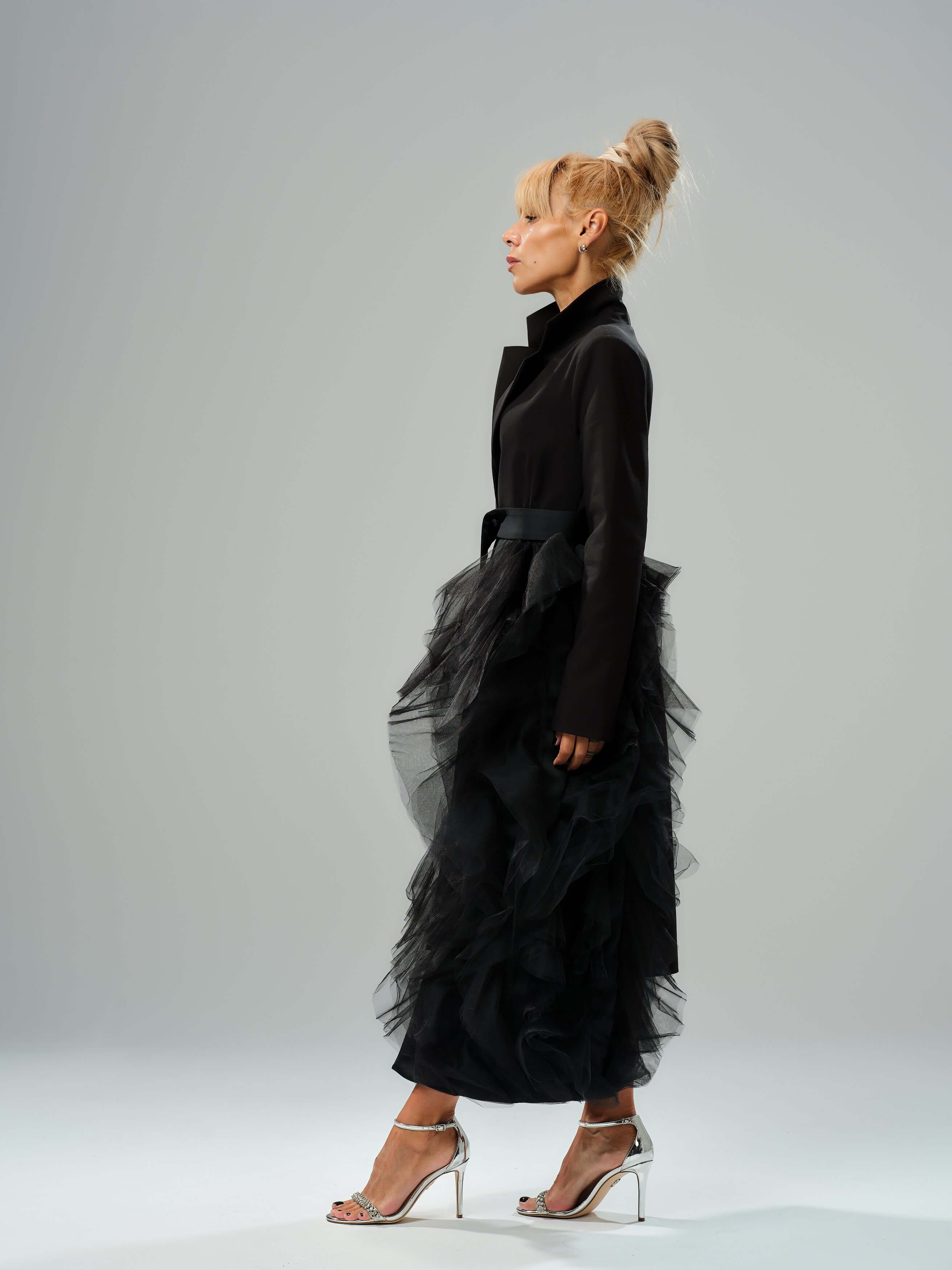 Black Tulle Detail Blazer - Image 11