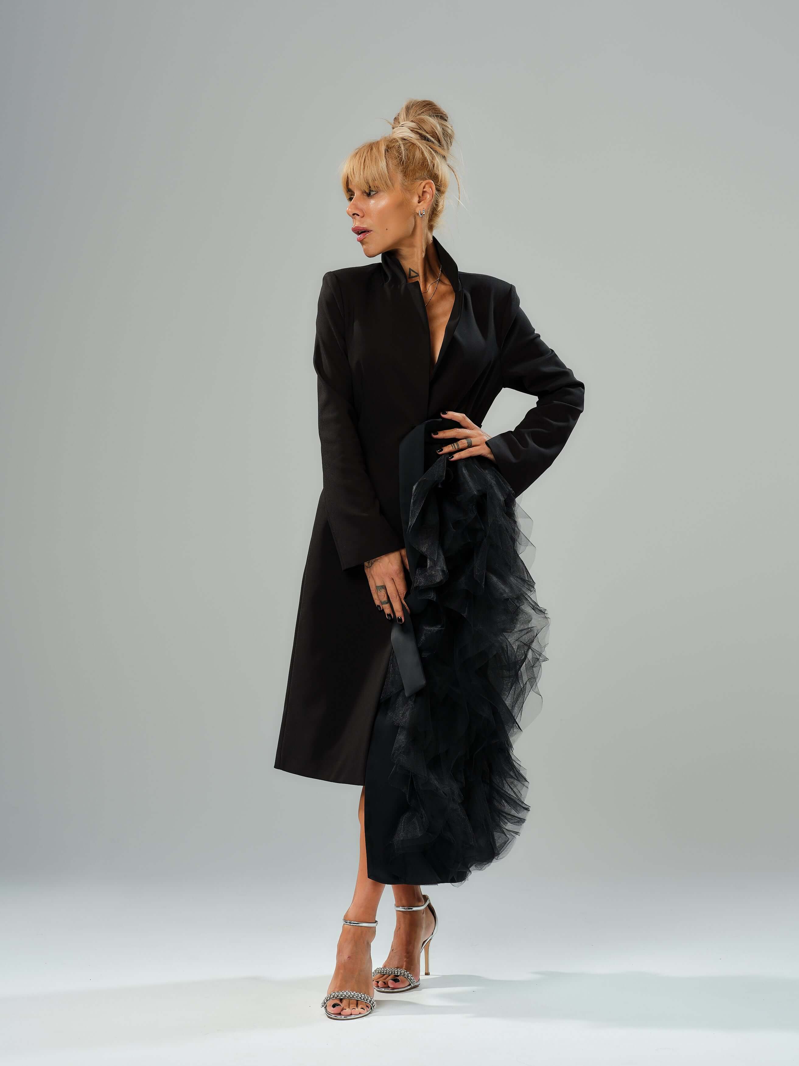 Black Tulle Detail Blazer - Image 13