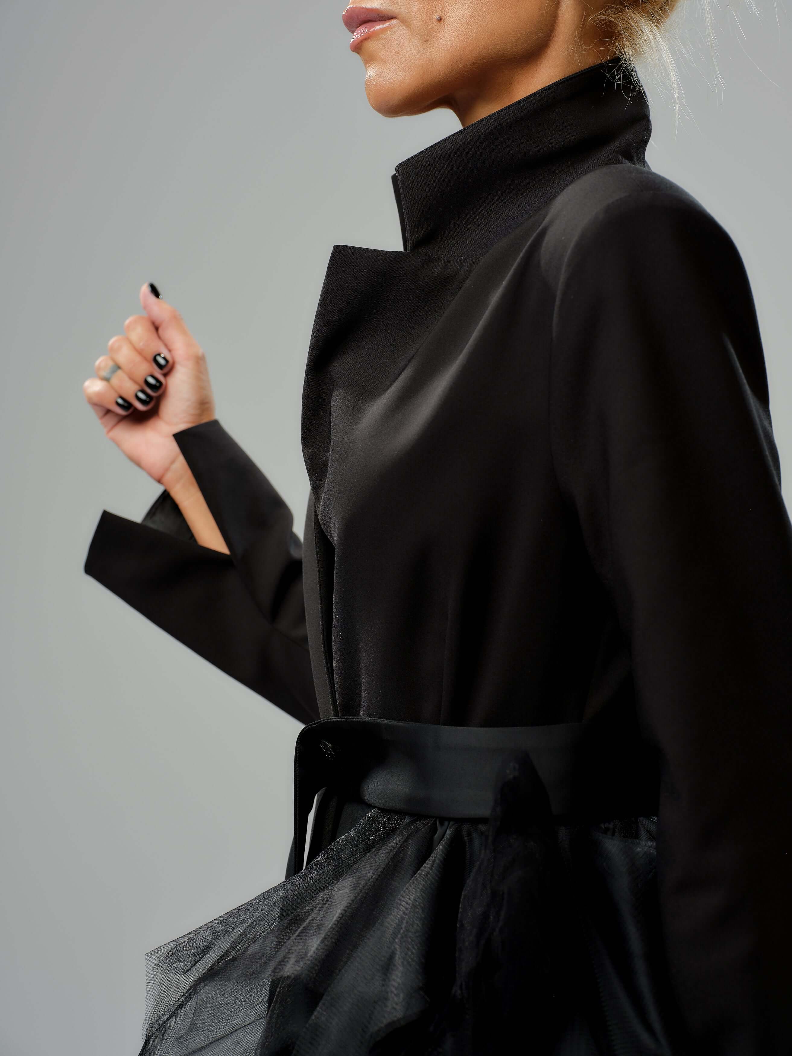 Black Tulle Detail Blazer - Image 9