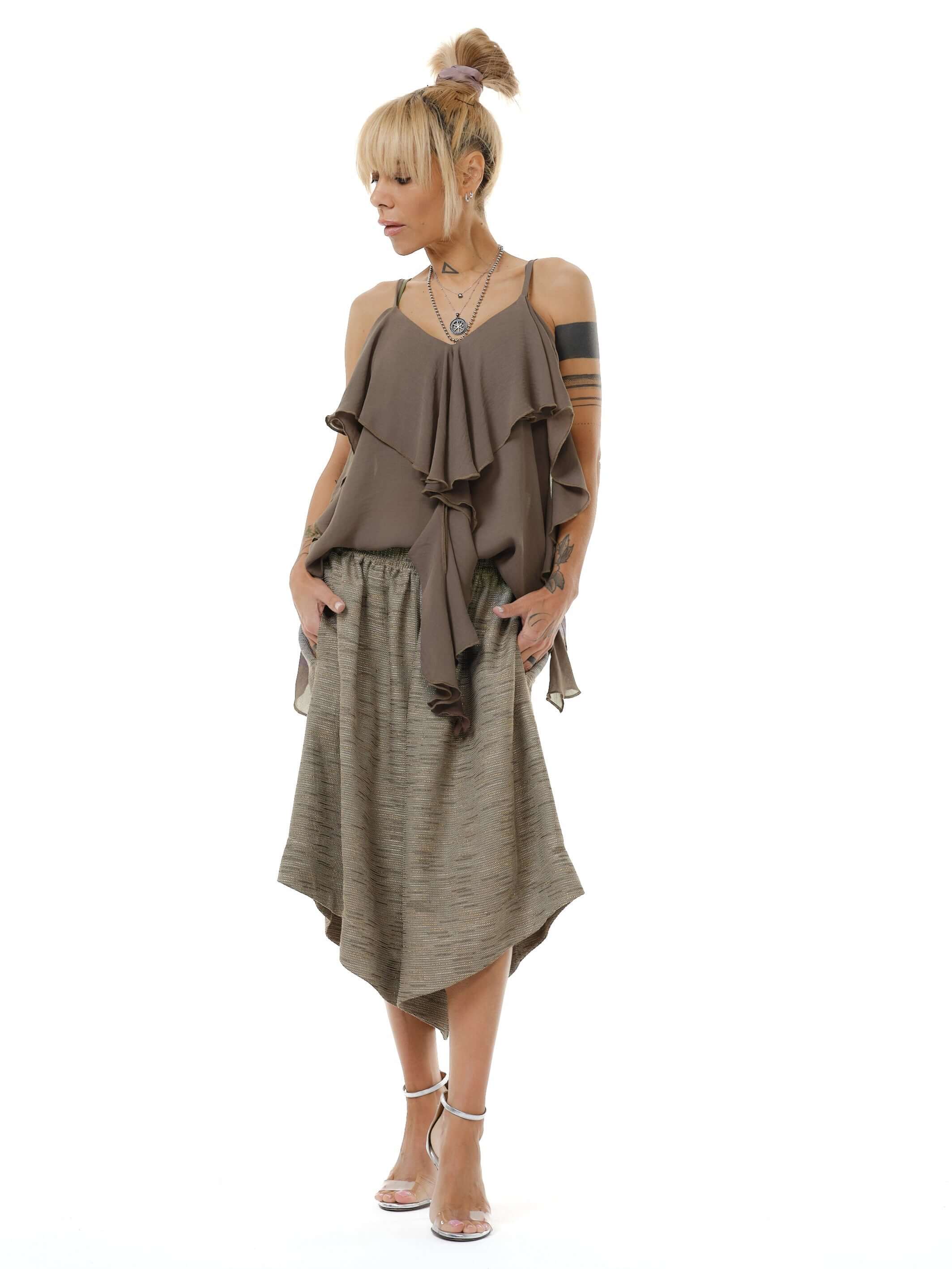Brown Ruffle Cami Top - Image 3