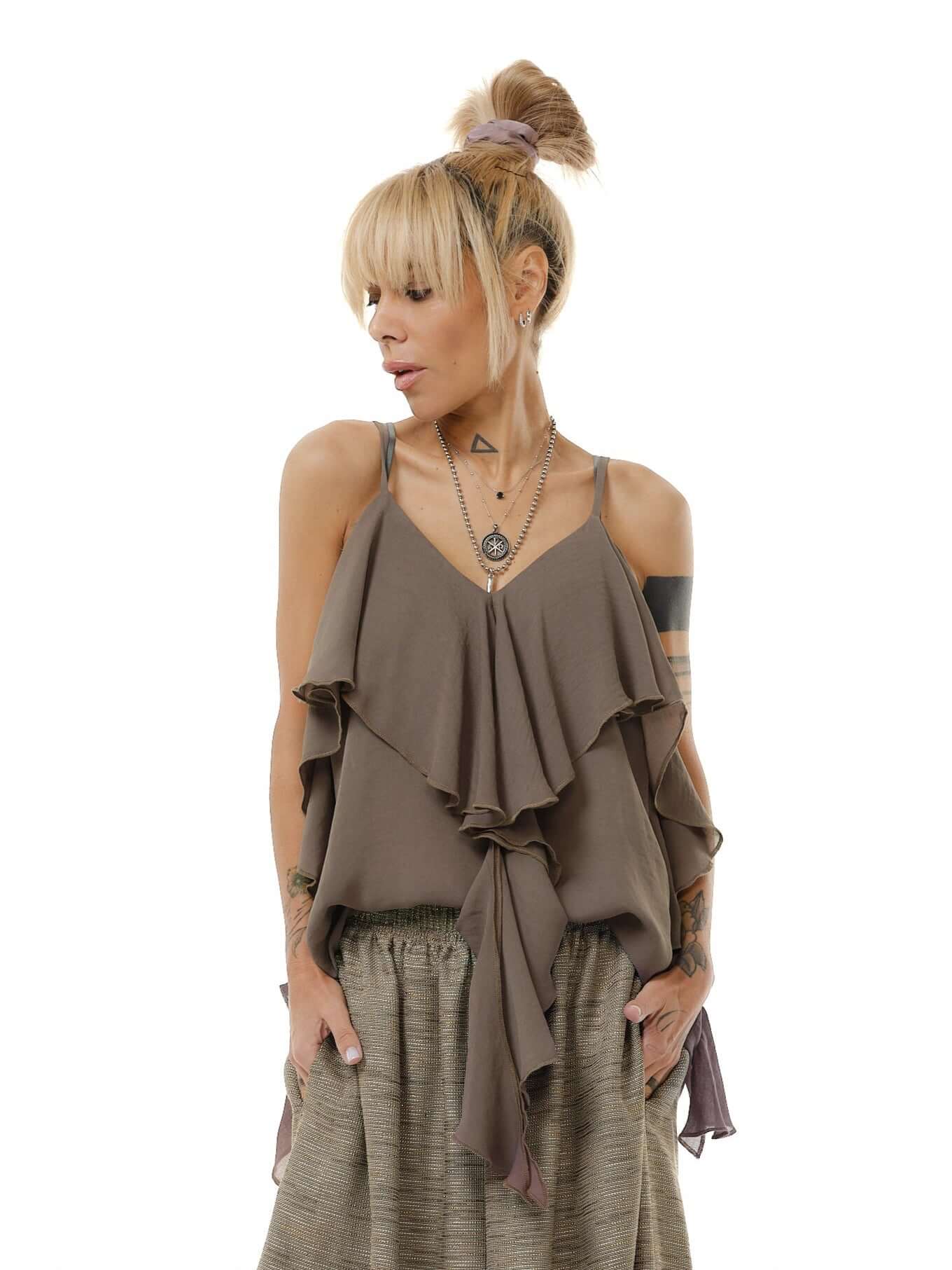 Brown Ruffle Cami Top - Image 4