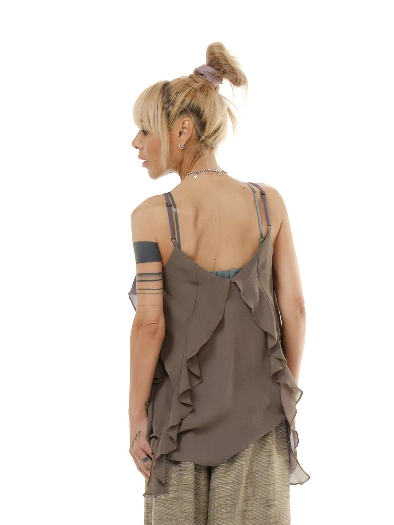 Brown Ruffle Cami Top - Image 5