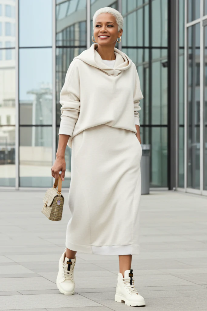 Cream Hoodie and Skirt Sweatsuit Set - Image 4