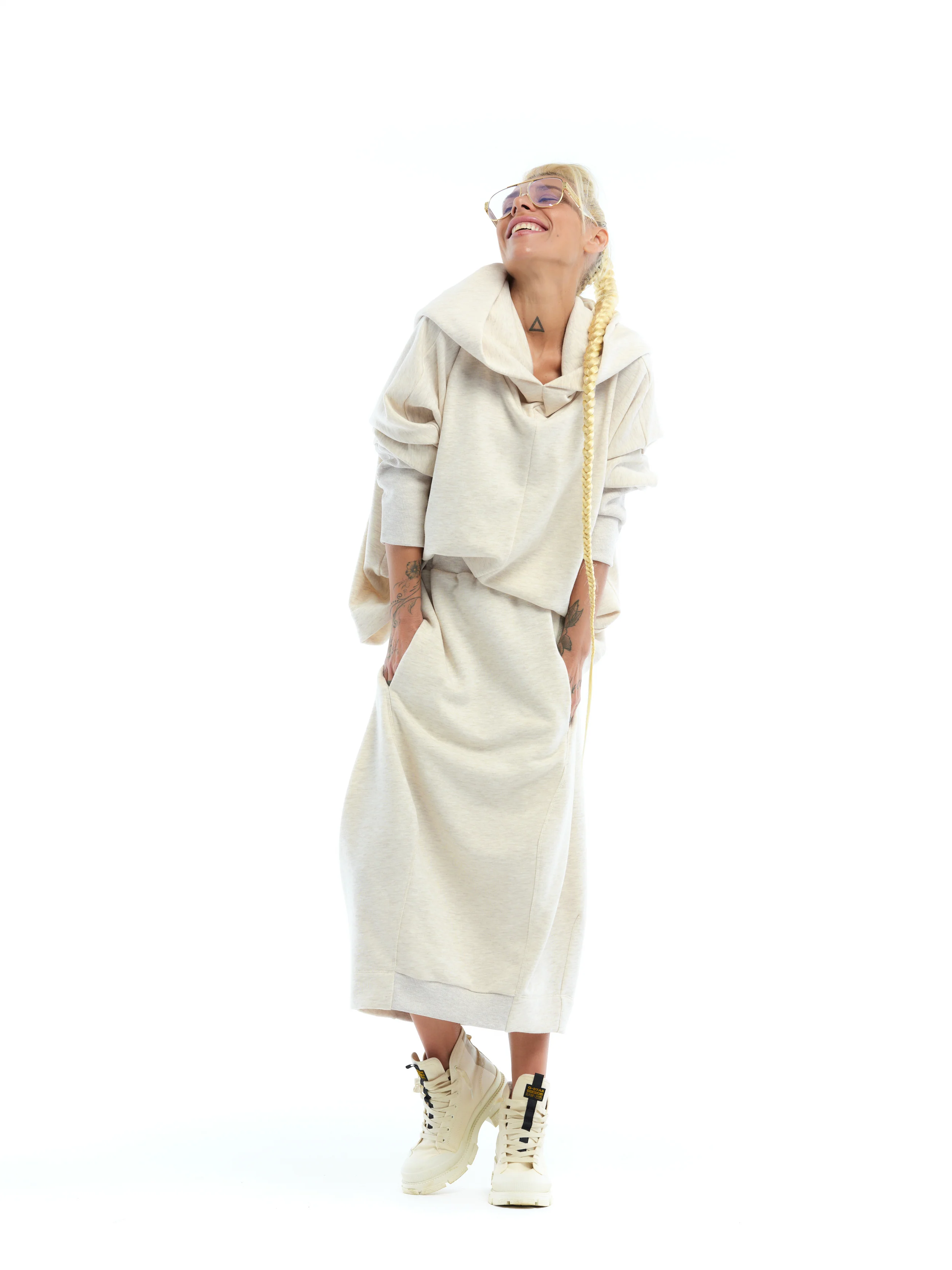Cream Hoodie and Skirt Sweatsuit Set - Image 5