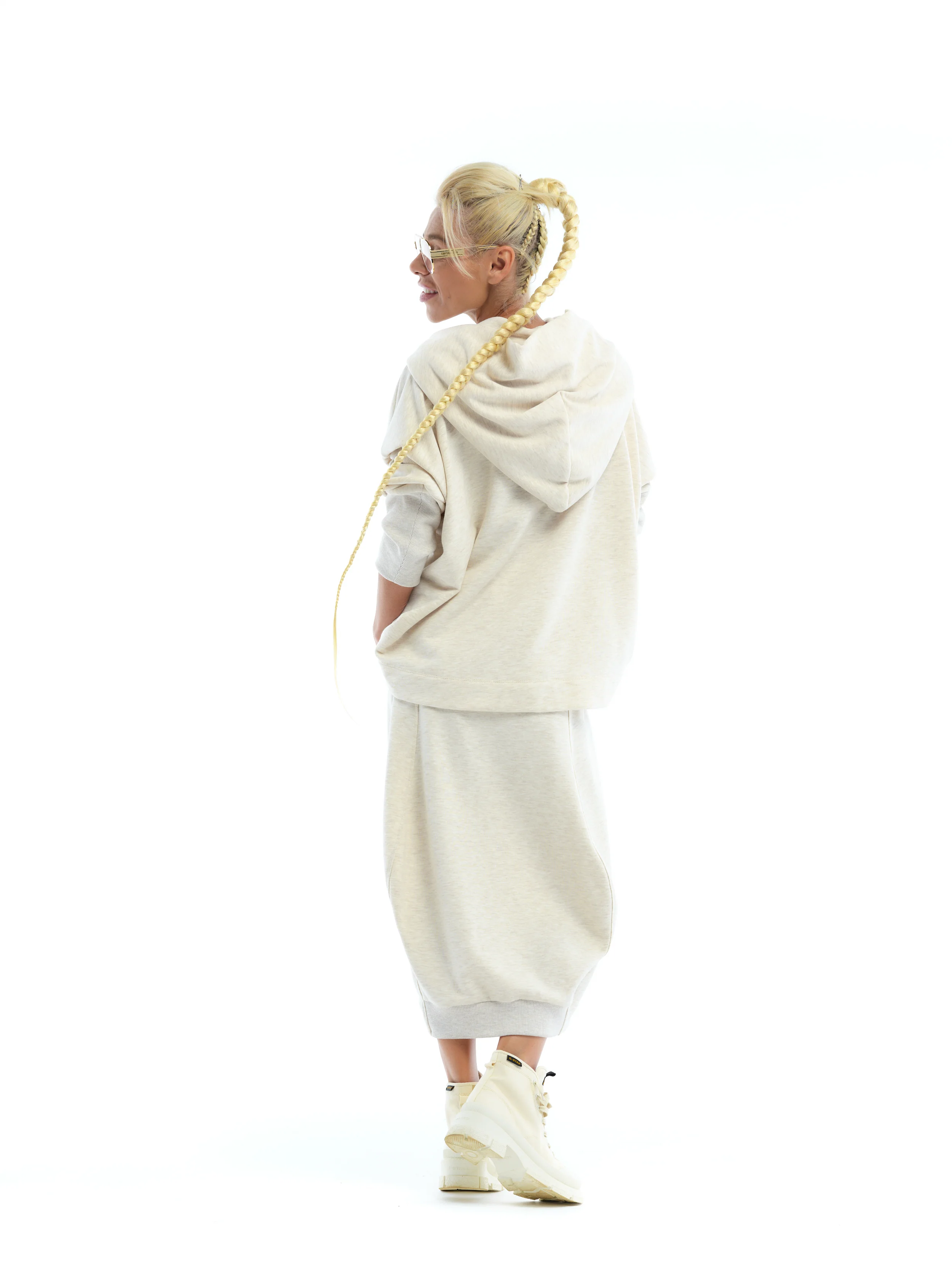 Cream Hoodie and Skirt Sweatsuit Set - Image 9