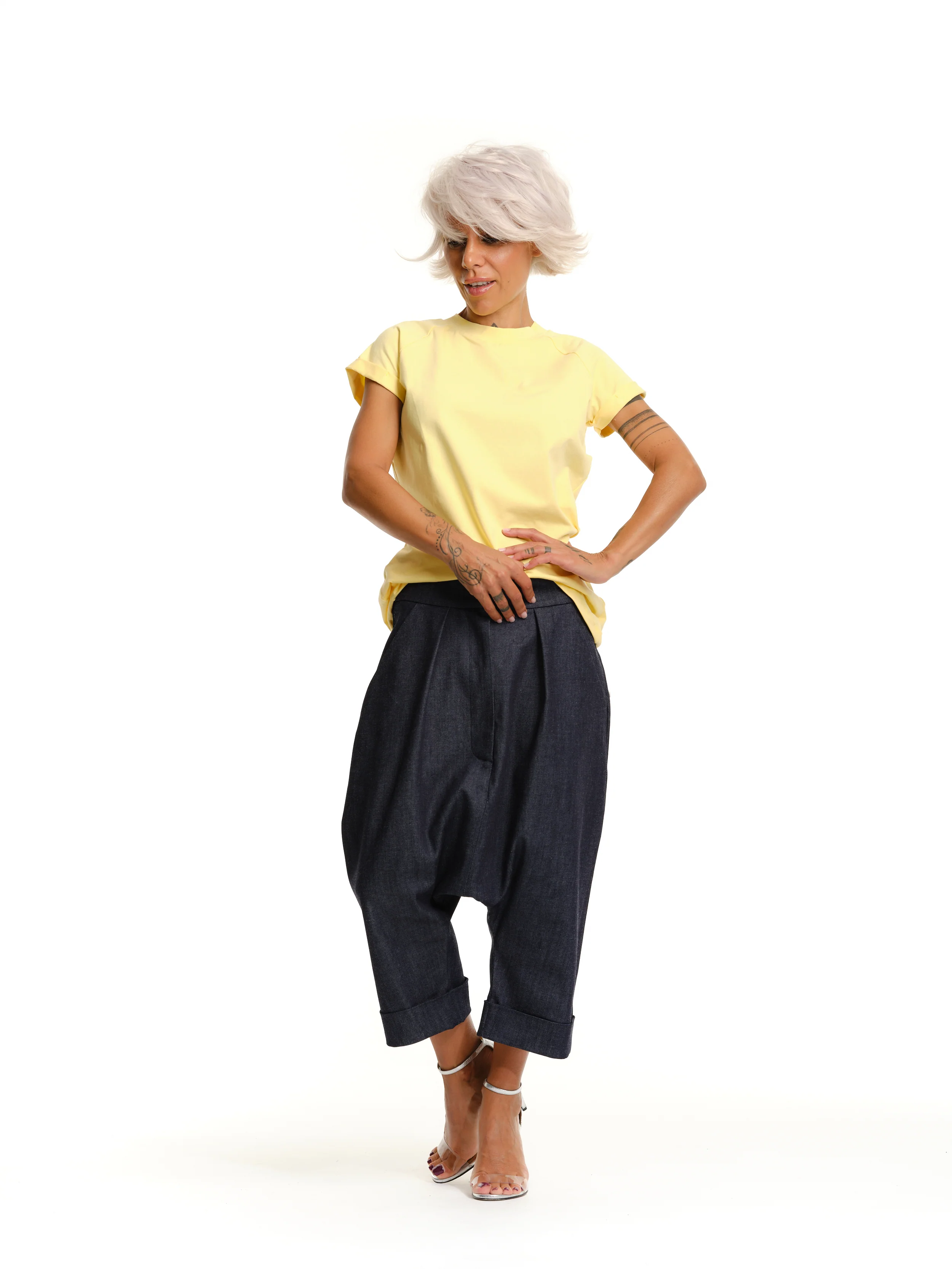 Denim Drop-Crotch Pants with Pockets - Image 11