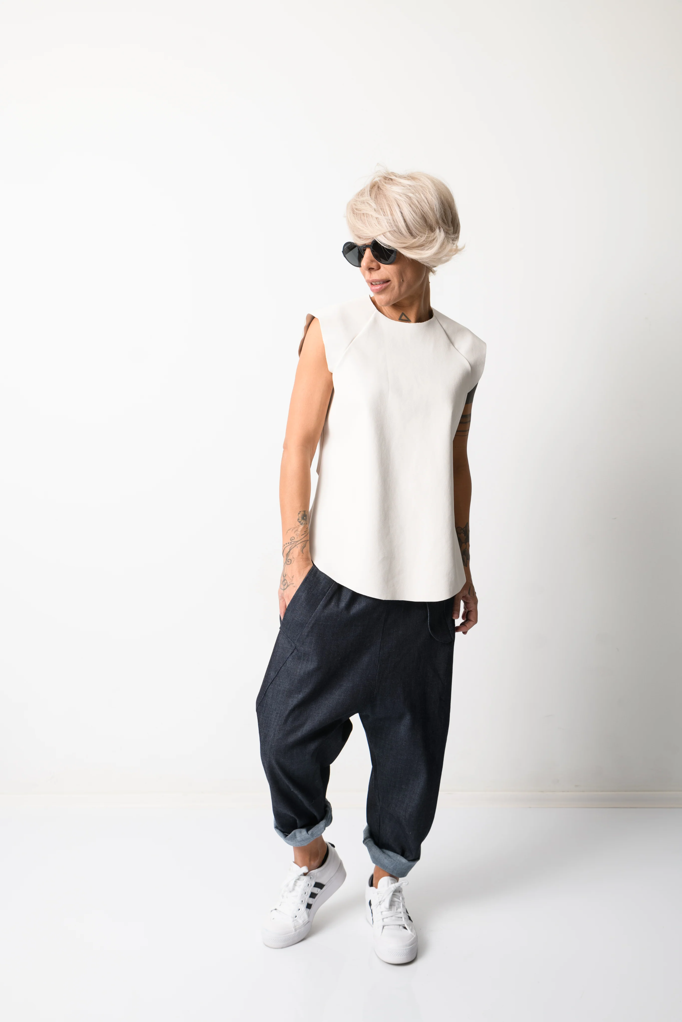 Denim Harem Low Crotch Pants - Image 4