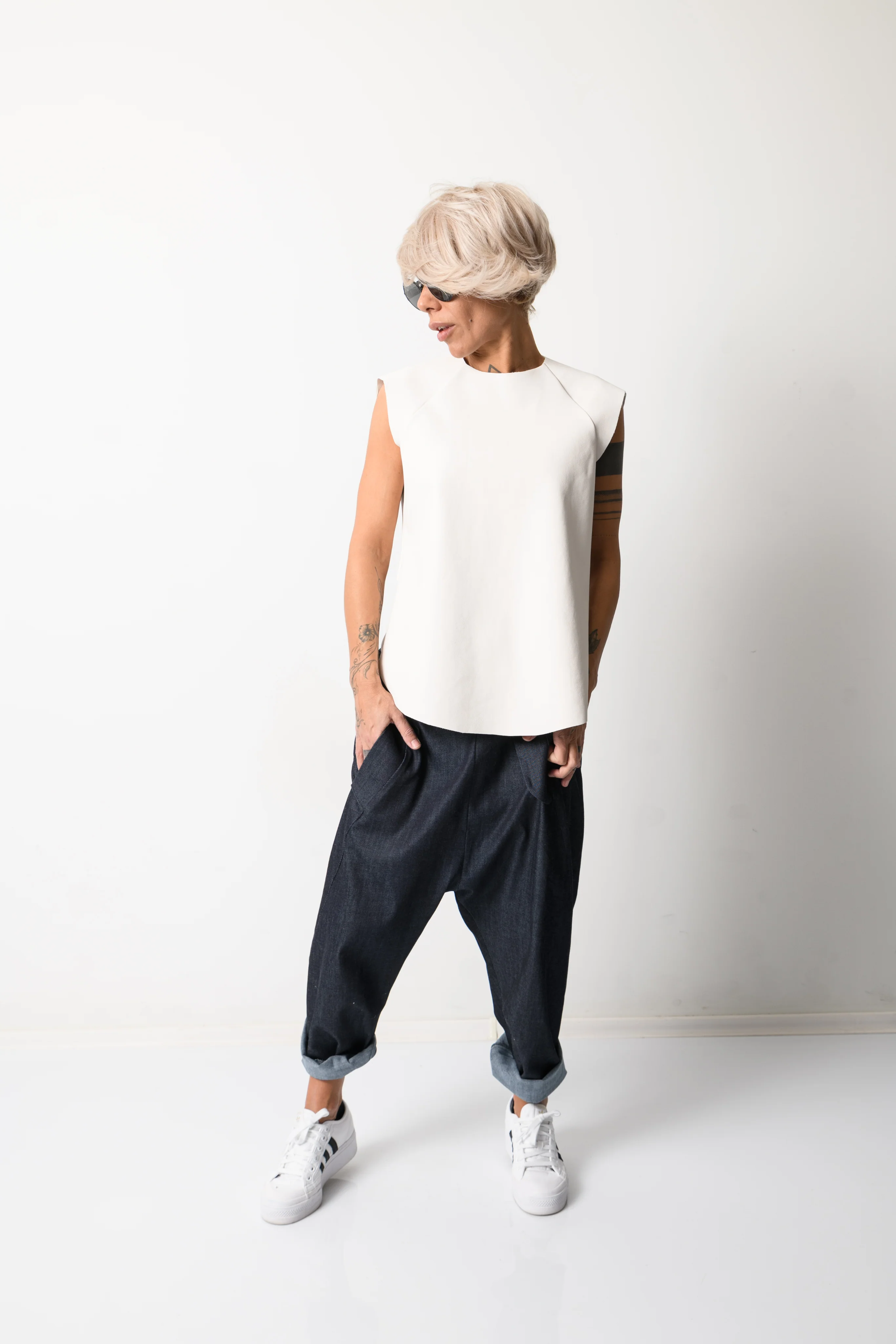 Denim Harem Low Crotch Pants - Image 9