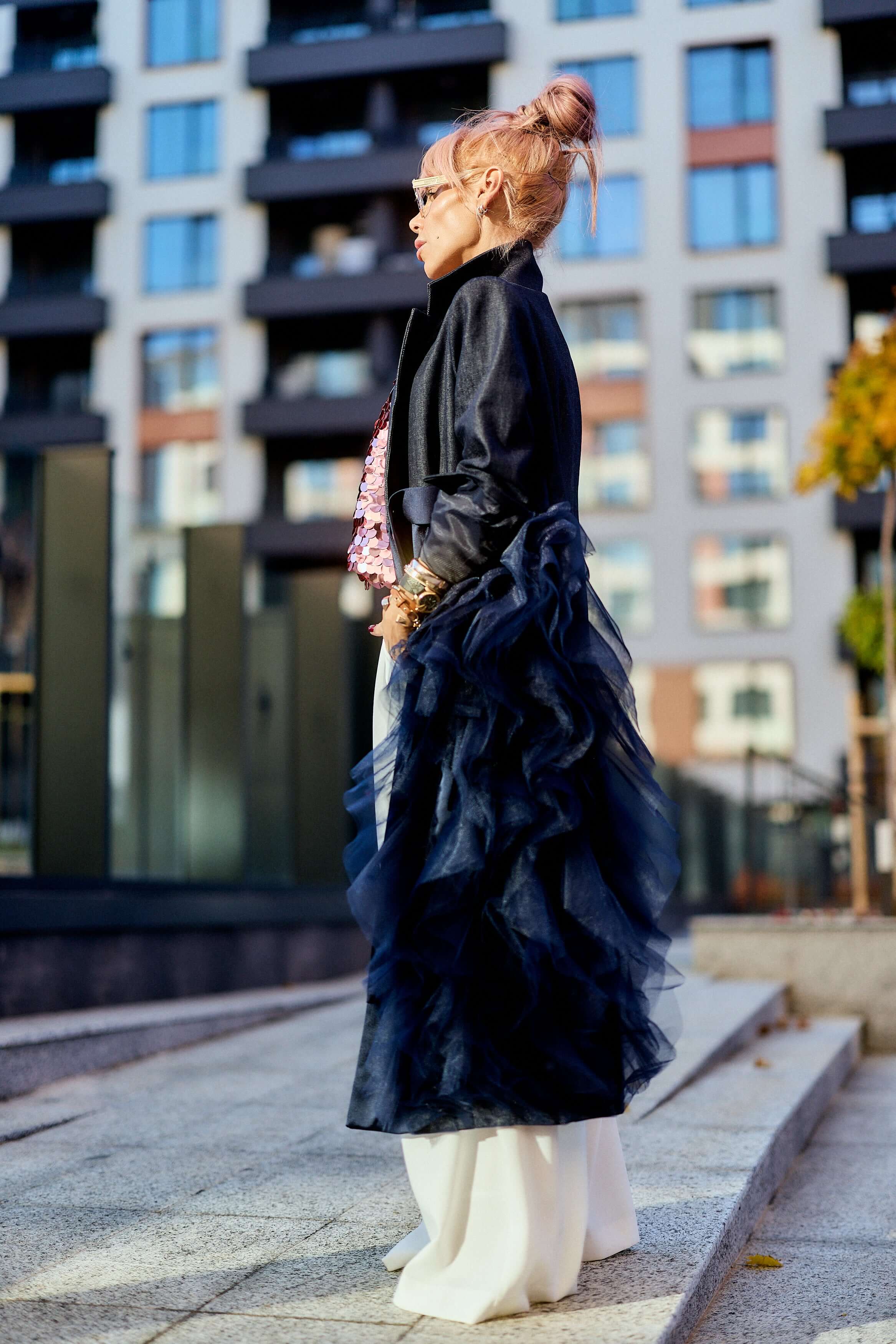 Denim Tulle Detail Blazer - Image 3