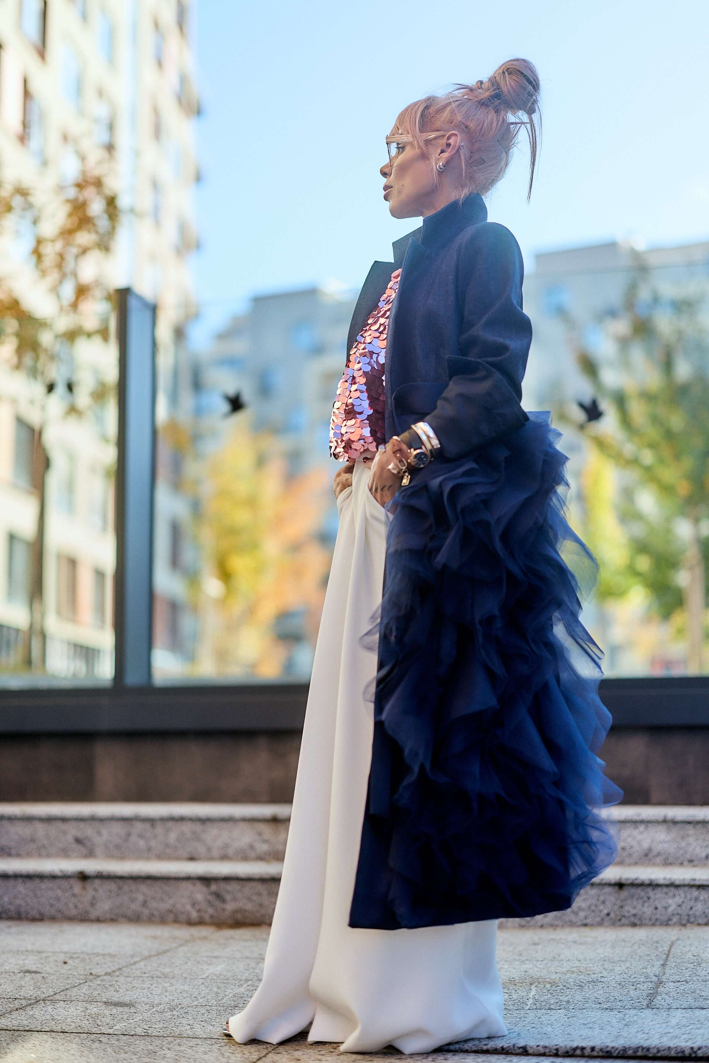 Denim Tulle Detail Blazer - Image 6