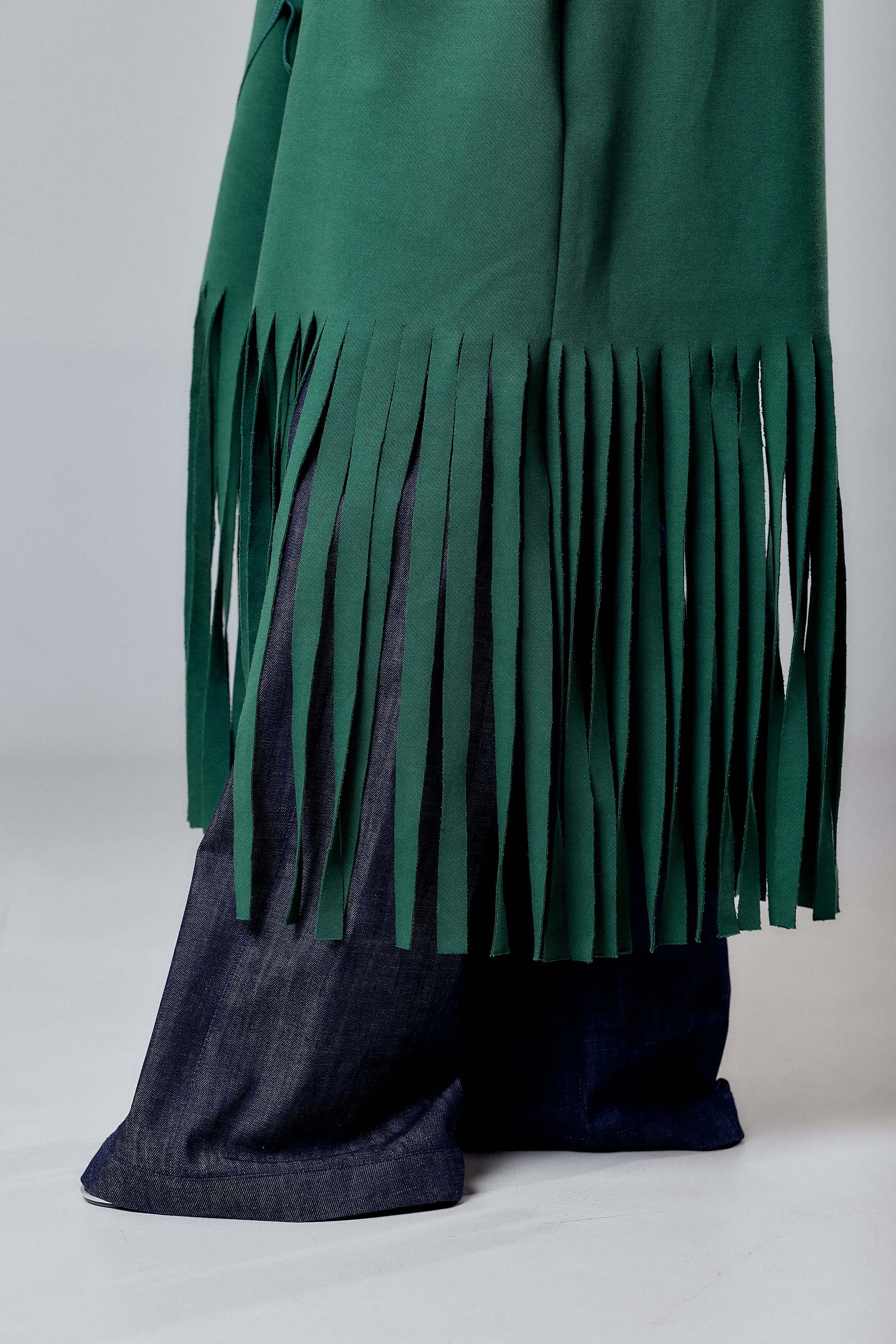 Green Long Coat with Fringe Detail - Image 5