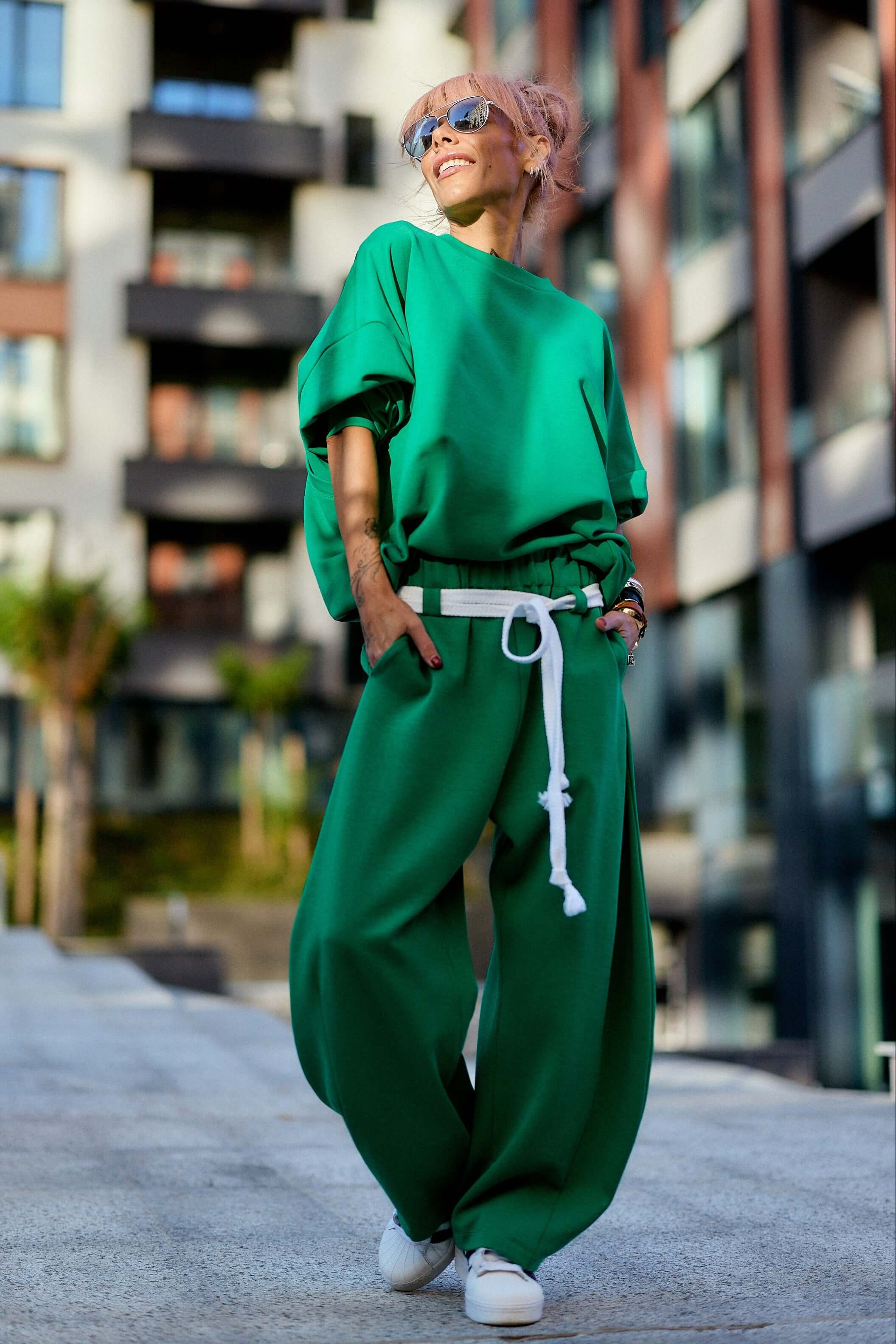 Green Oversized Sweat Set with Open Back
