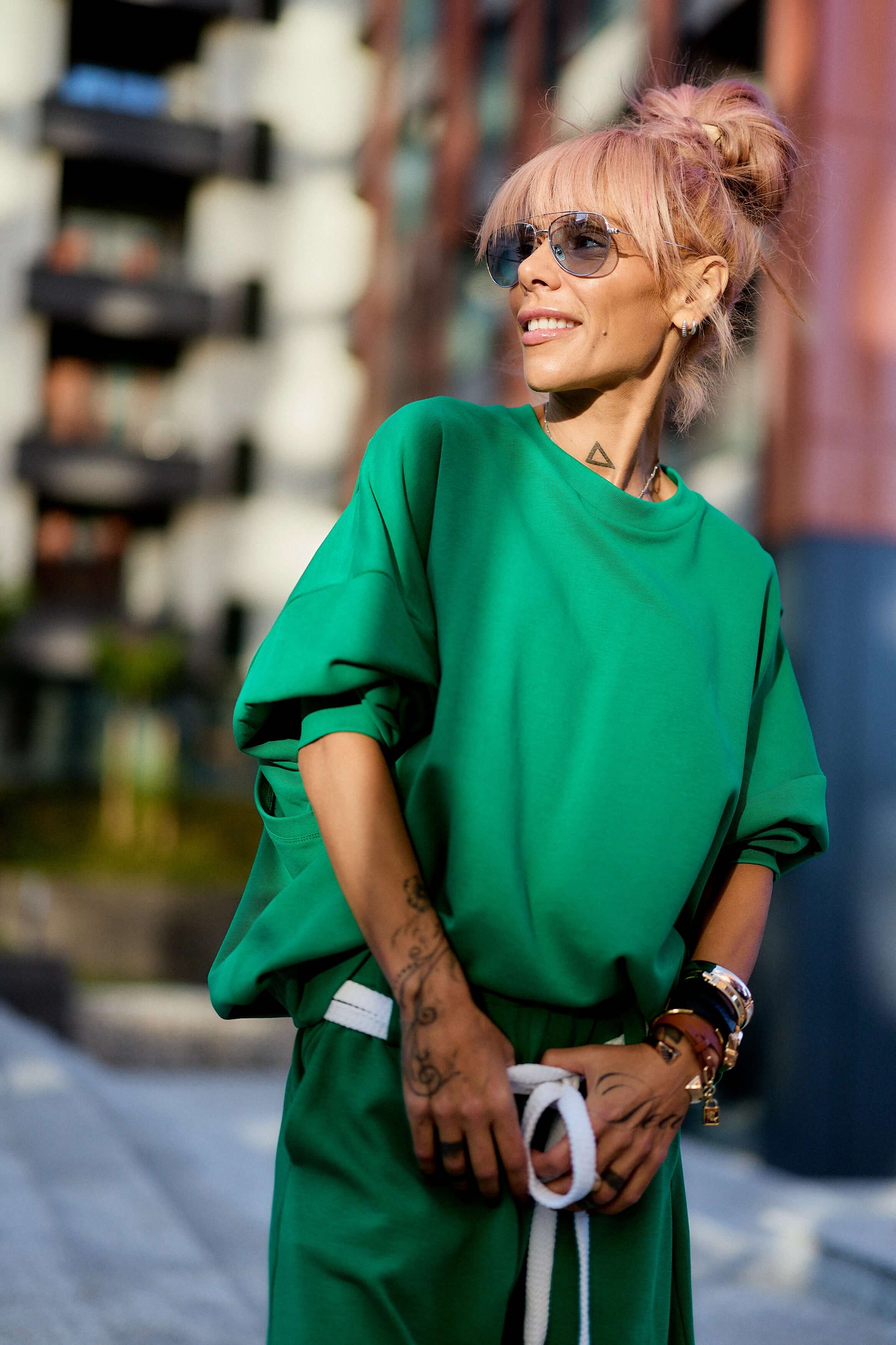 Green Oversized Sweat Set with Open Back - Image 3