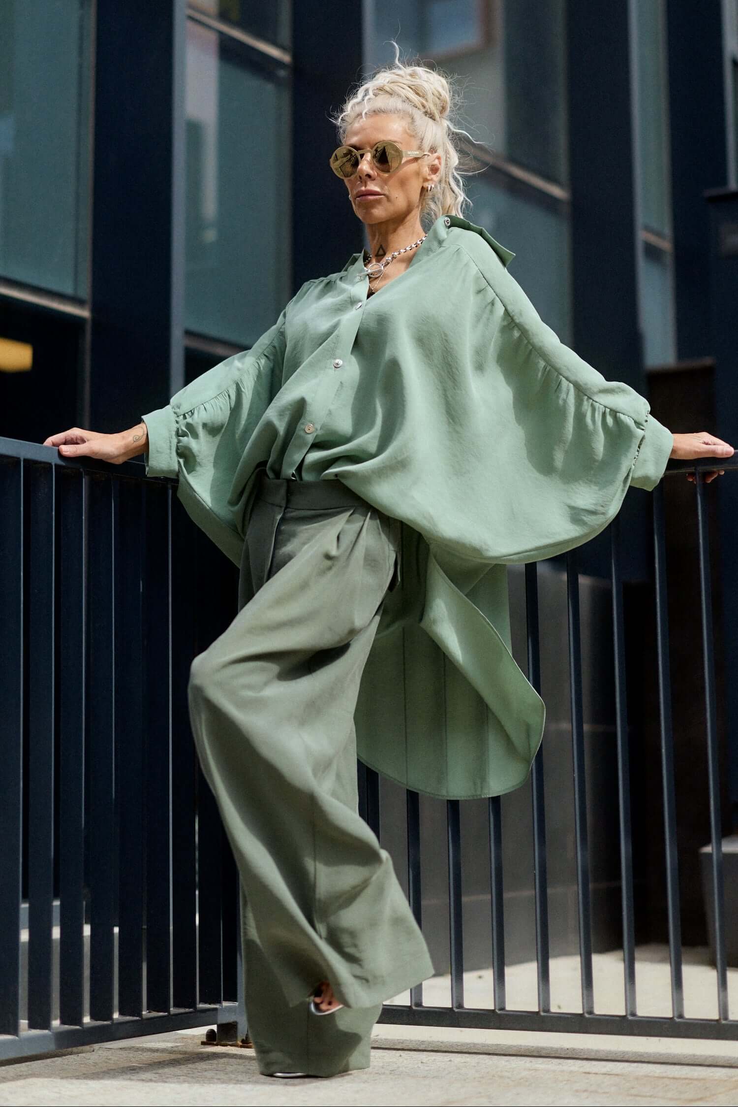 Green Wide-Leg Pants - Image 6