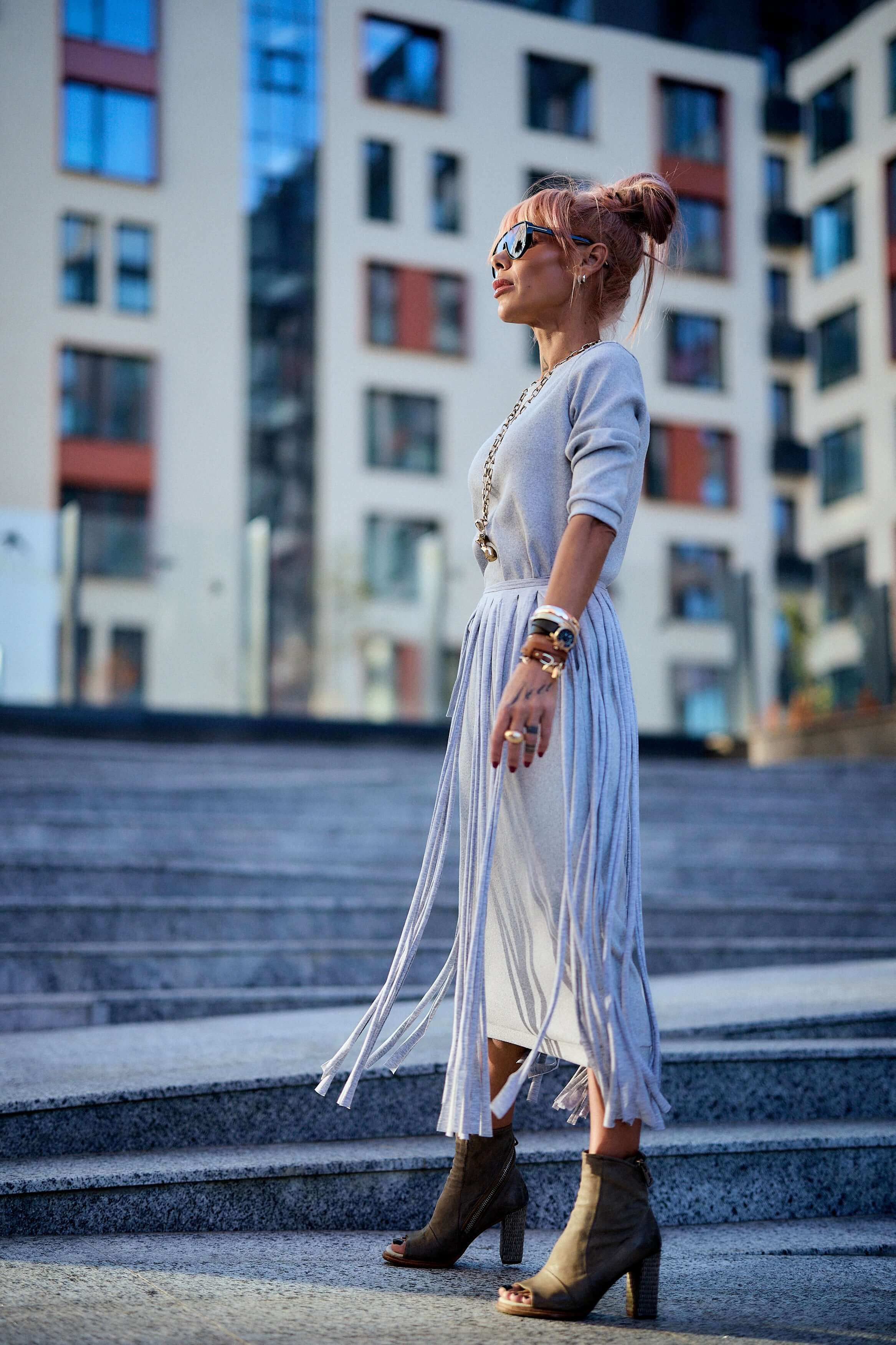Grey Fringe Midi Dress - Image 3