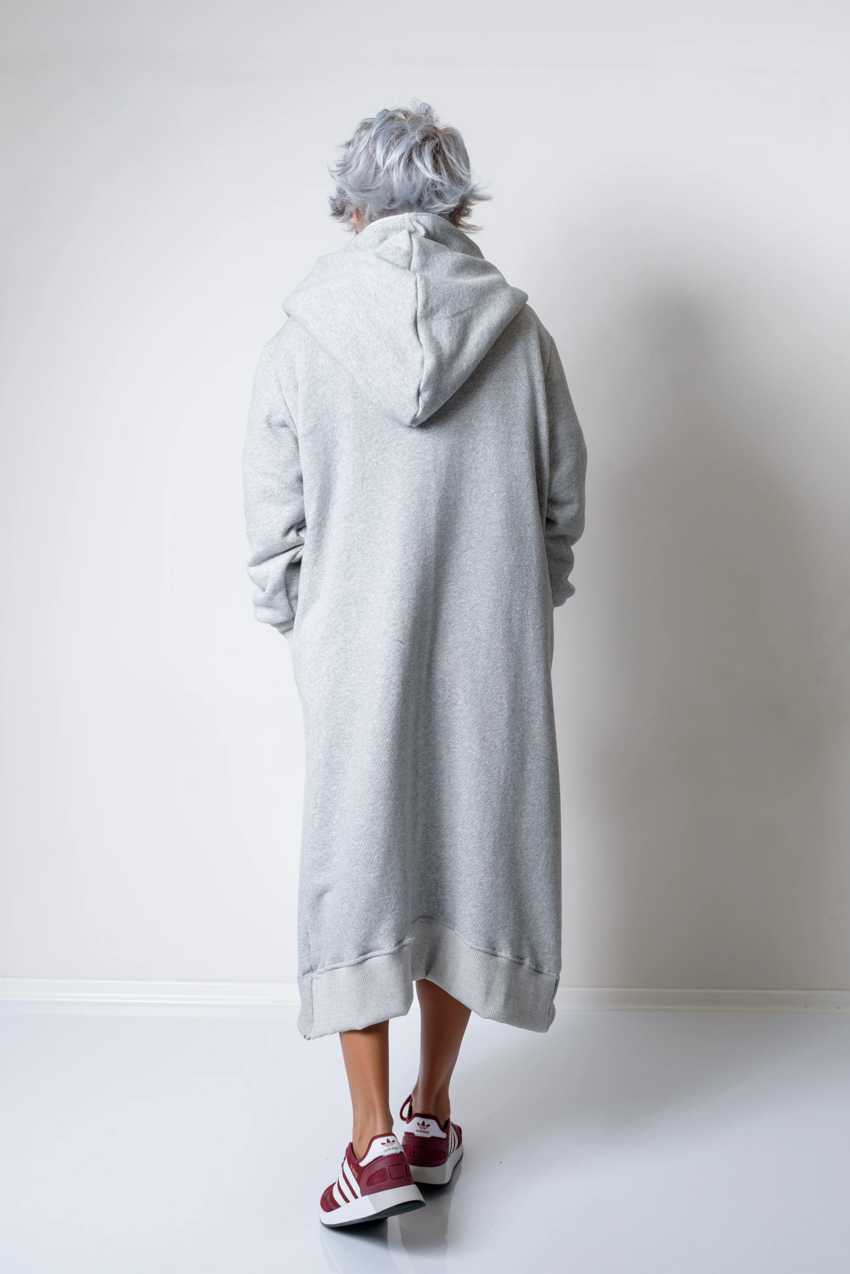 Grey Long Oversized Asymmetrical Casual Hoodie Sweatshirt - Image 6