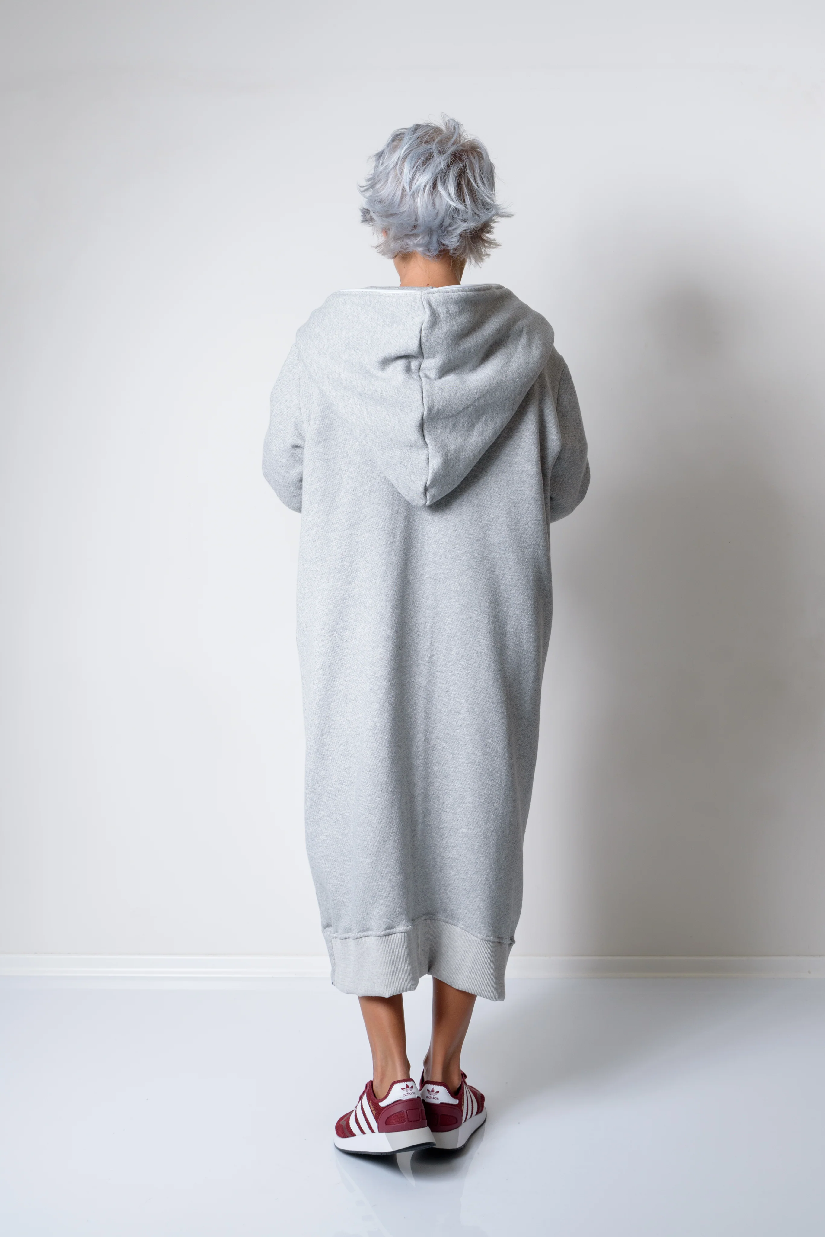 Grey Long Oversized Asymmetrical Casual Hoodie Sweatshirt - Image 7