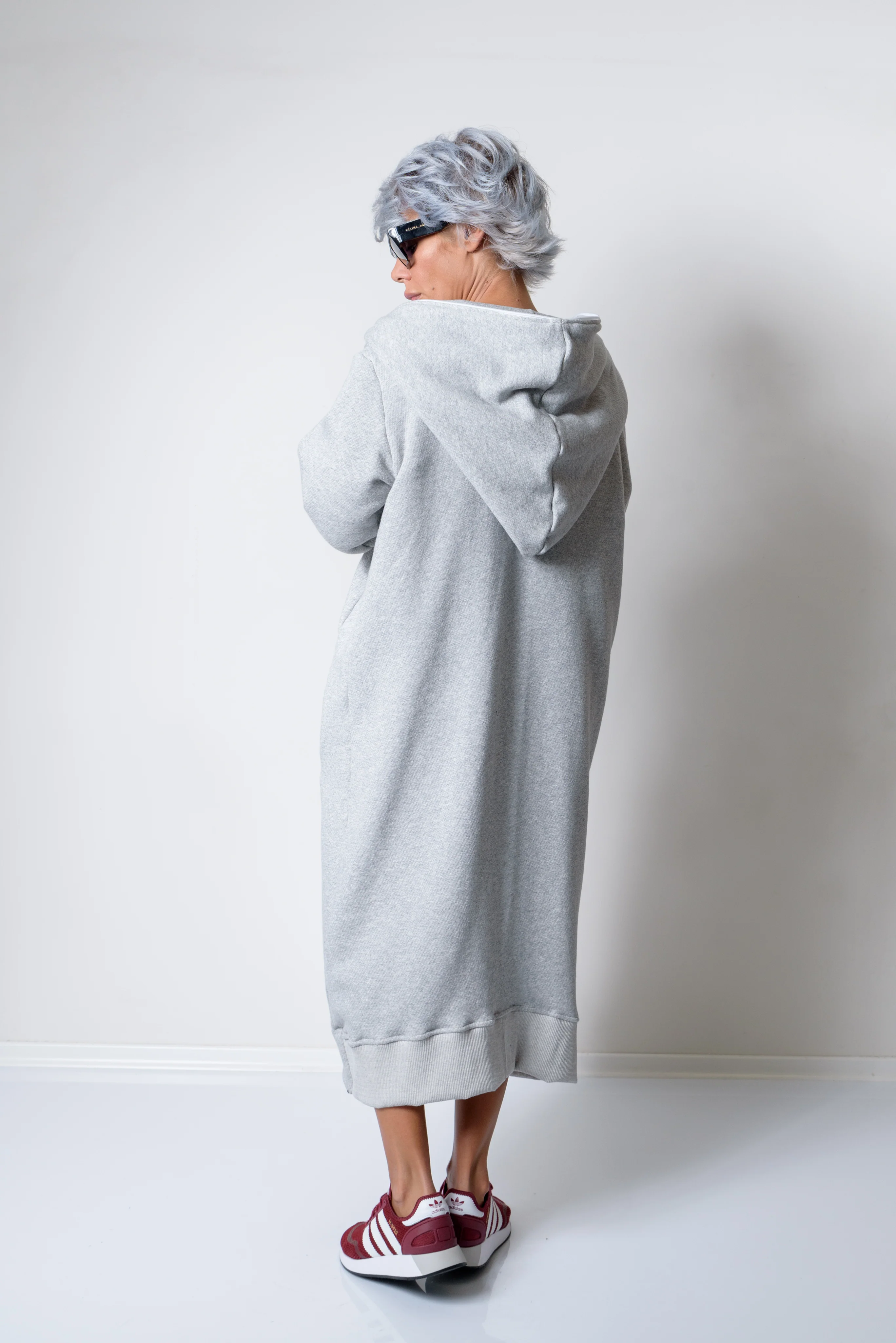 Grey Long Oversized Asymmetrical Casual Hoodie Sweatshirt - Image 8