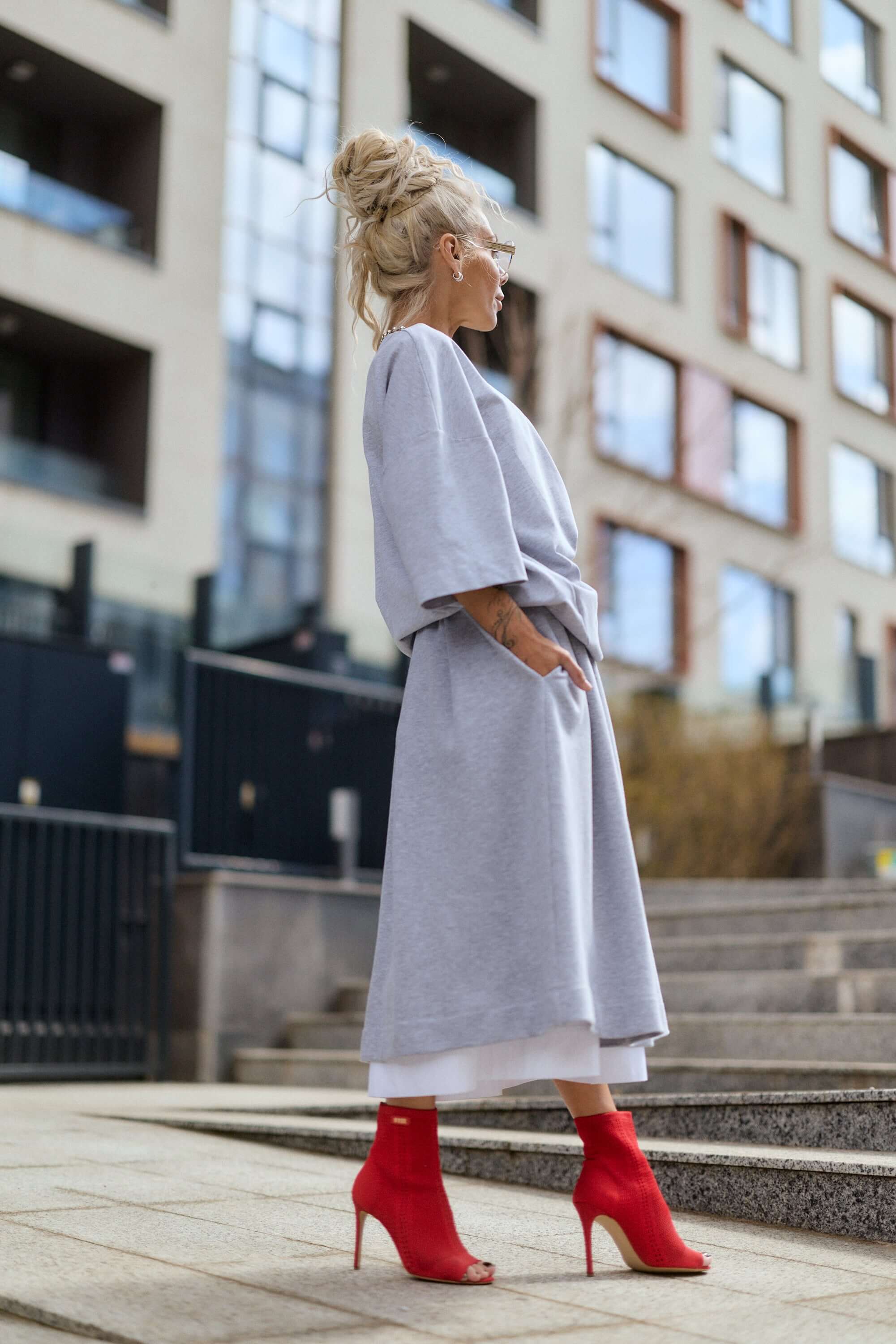 Grey Pleated Midi Skirt - Image 4