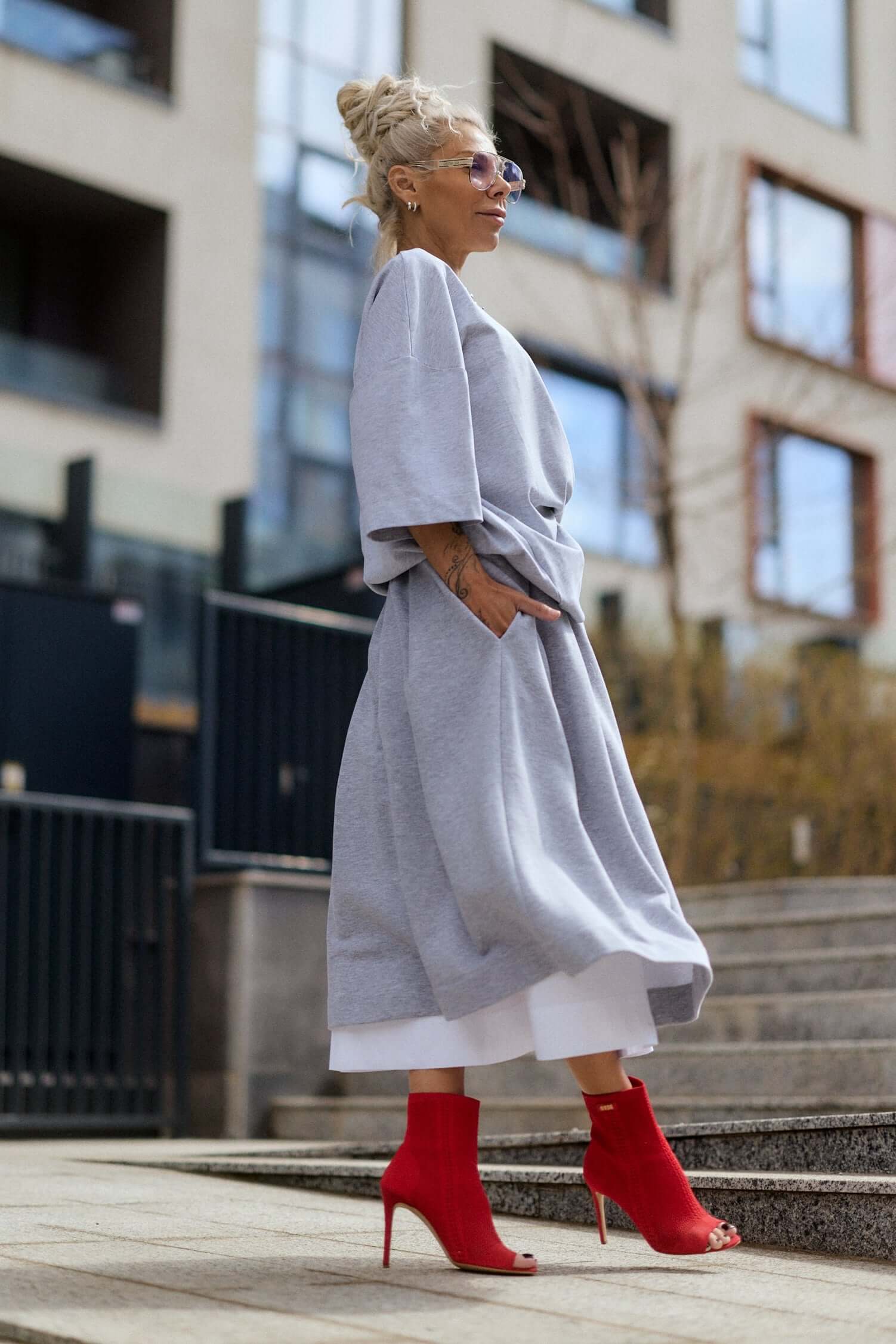 Grey Pleated Midi Skirt - Image 6