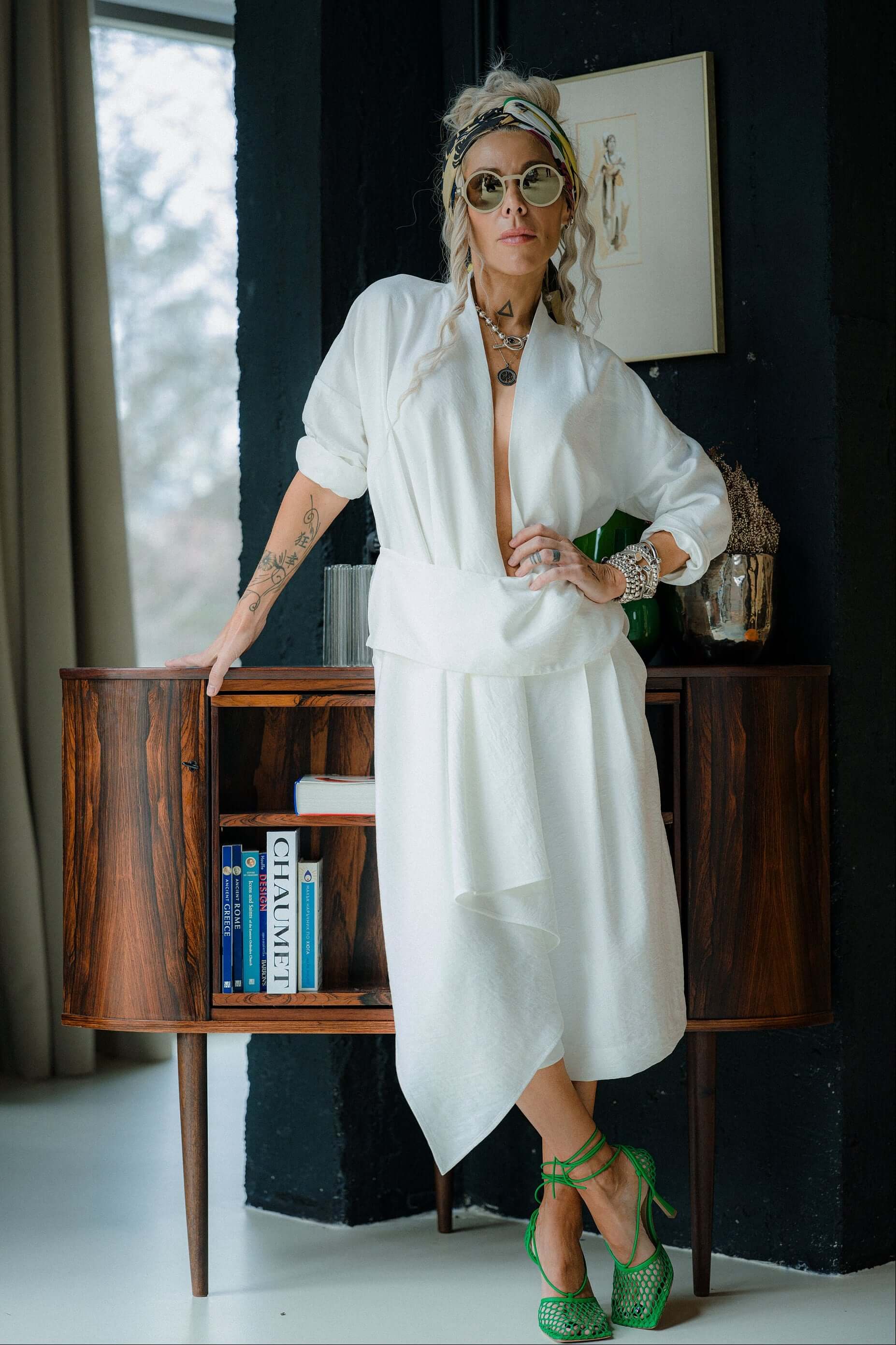 Ivory Draped Blouse and Bermuda Pants Co-Ord - Image 2