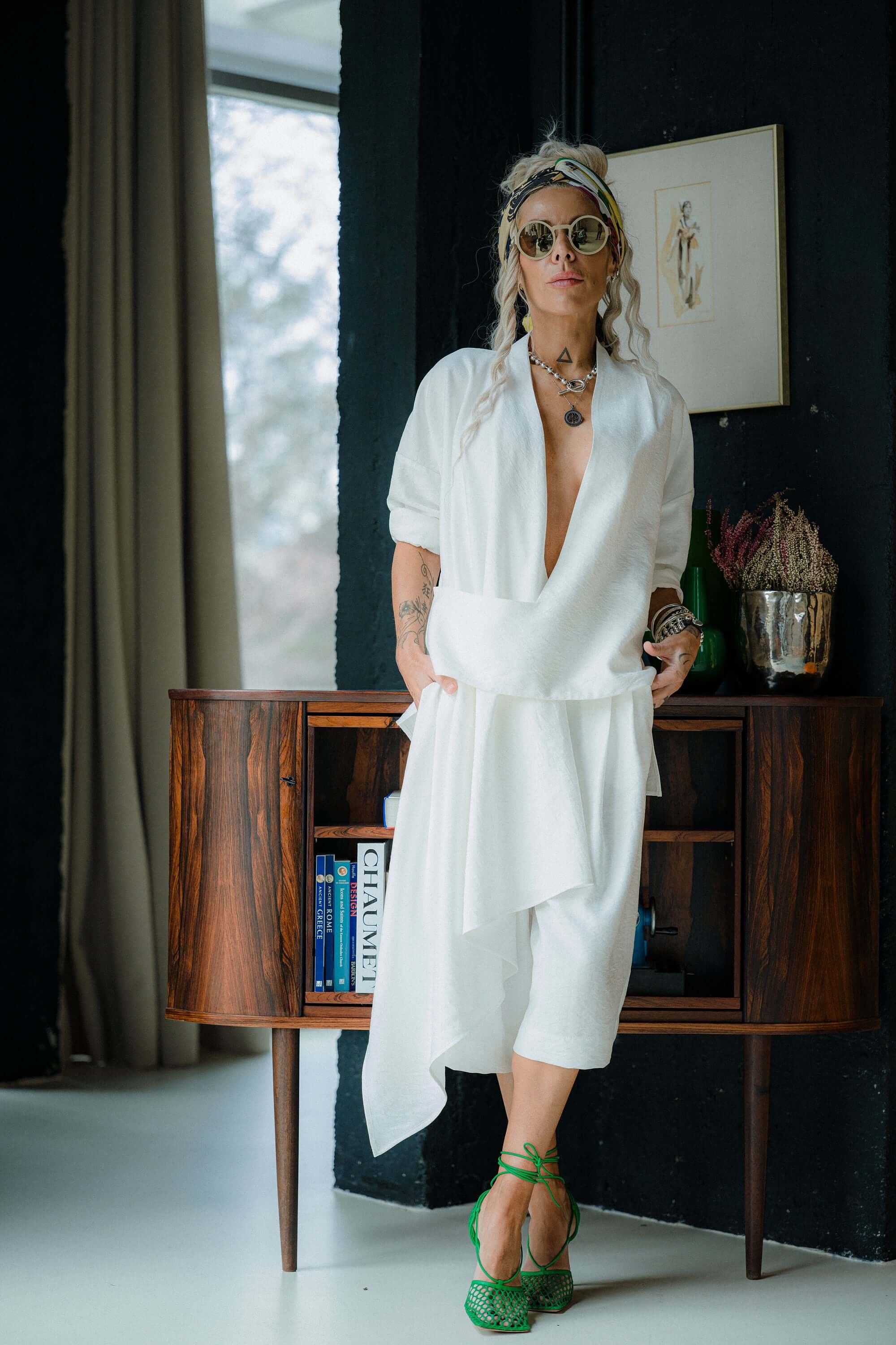 Ivory Draped Blouse and Bermuda Pants Co-Ord - Image 3