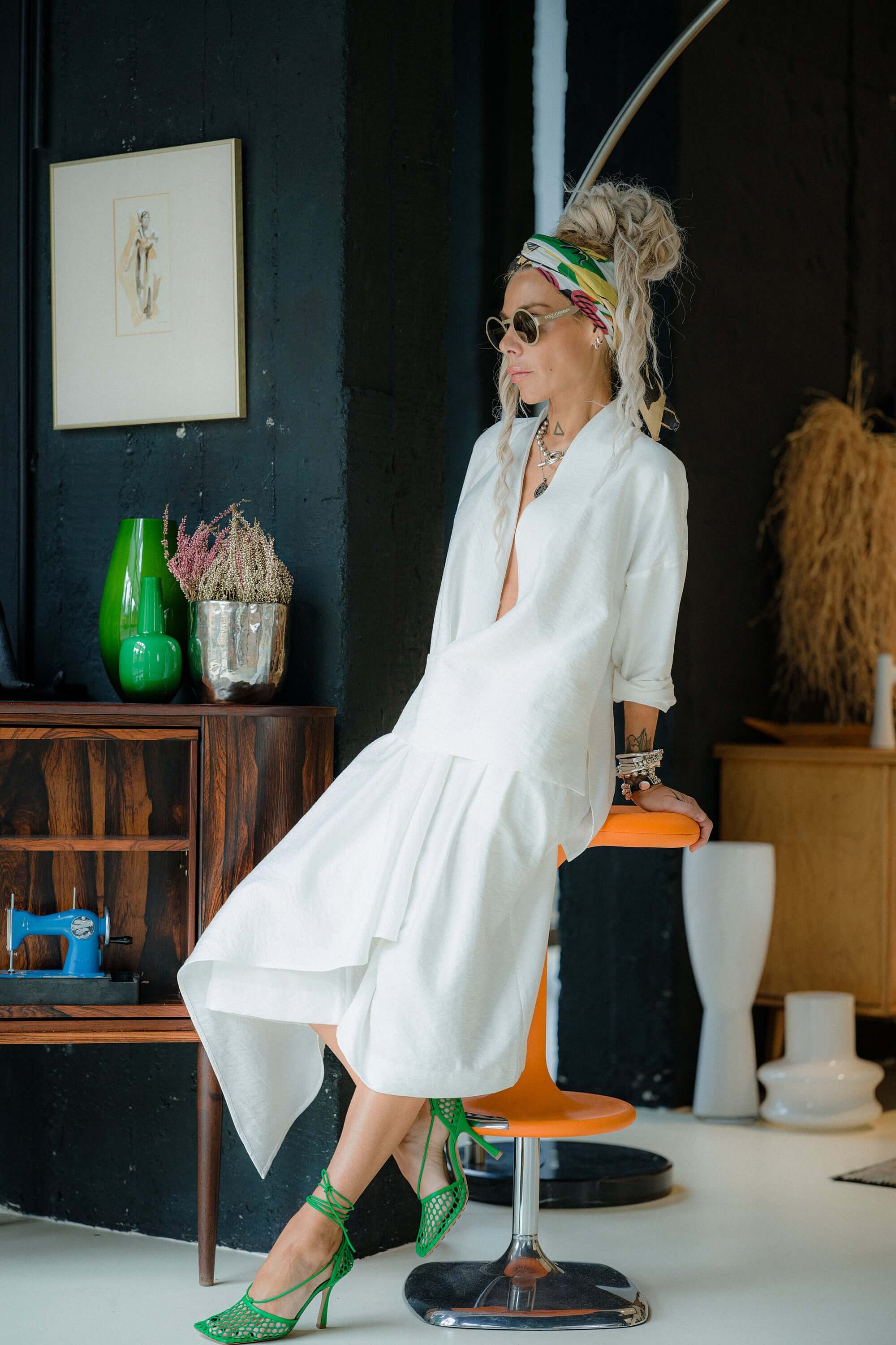 Ivory Draped Blouse and Bermuda Pants Co-Ord - Image 4
