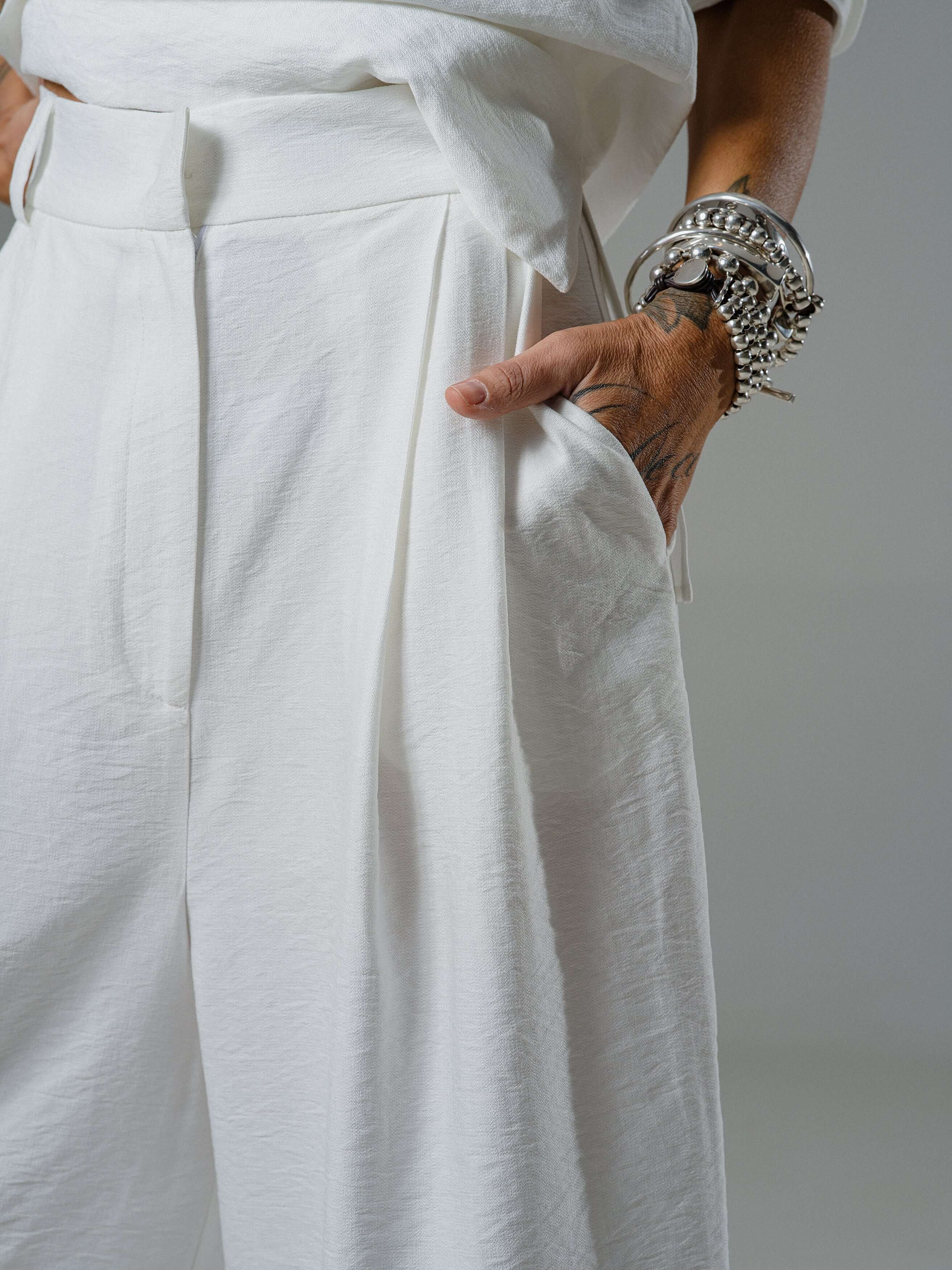 Ivory Draped Blouse and Bermuda Pants Co-Ord - Image 9