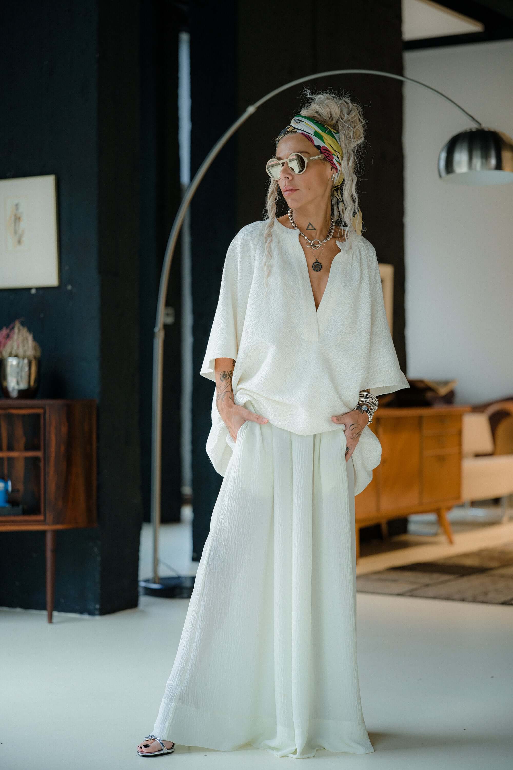 Ivory Textured Wide Leg Pants - Image 2