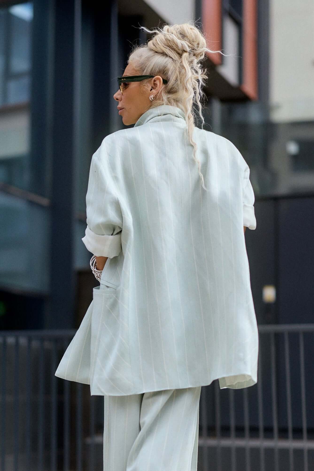 Light Mint Pinstripe Oversized Blazer - Image 3