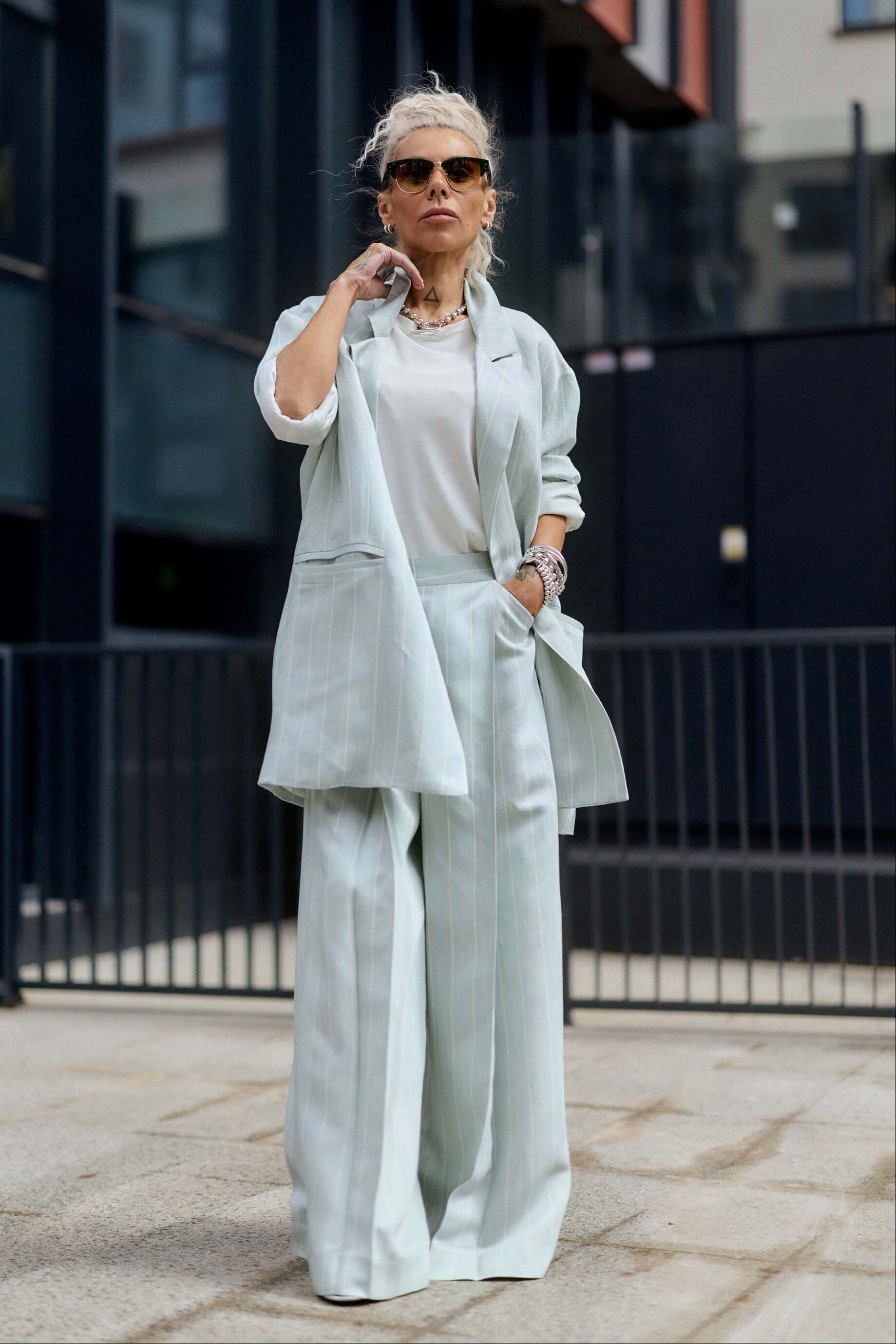 Light Mint Pinstripe Oversized Blazer - Image 7