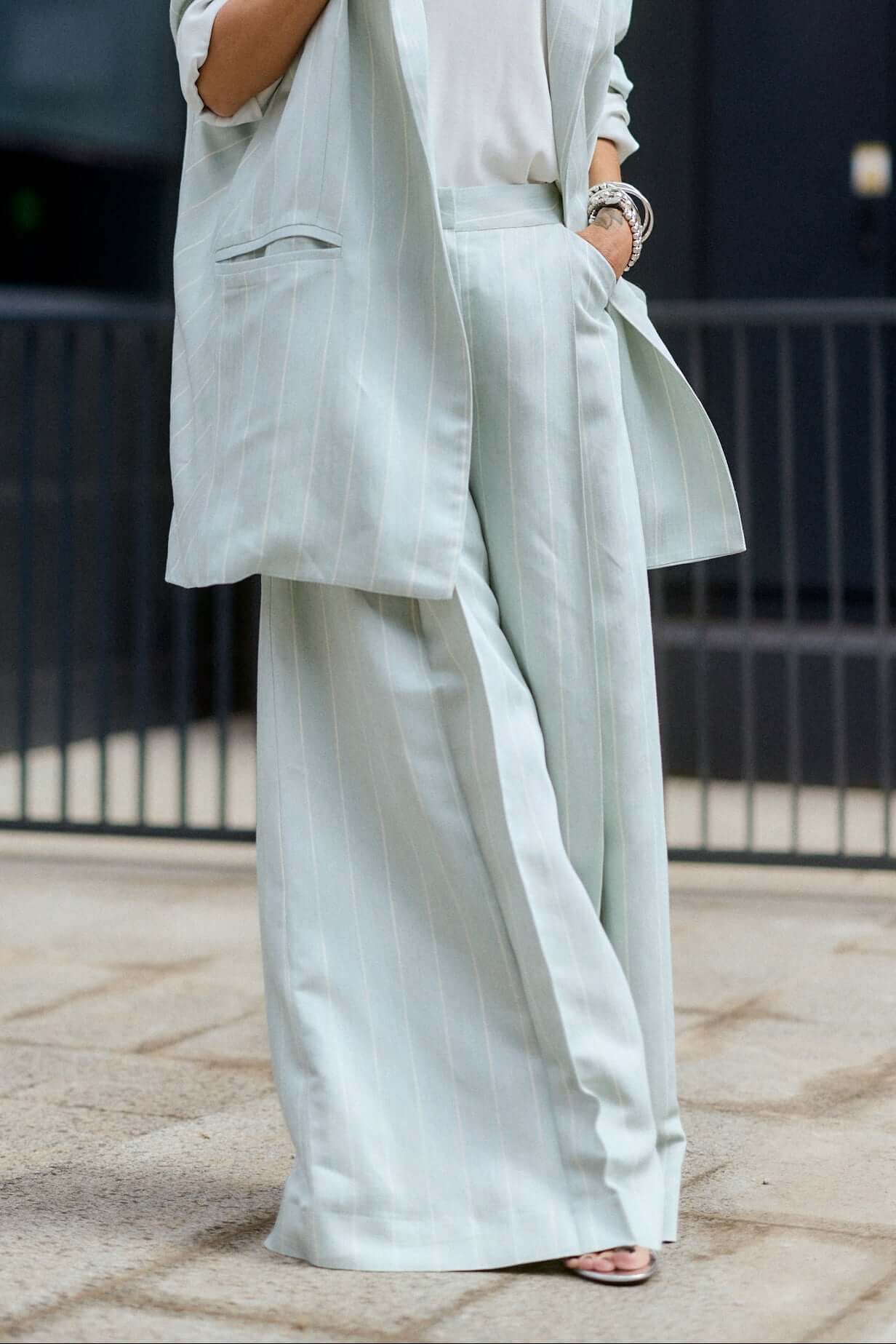 Light Mint Pinstripe Wide-Leg Trousers - Image 4