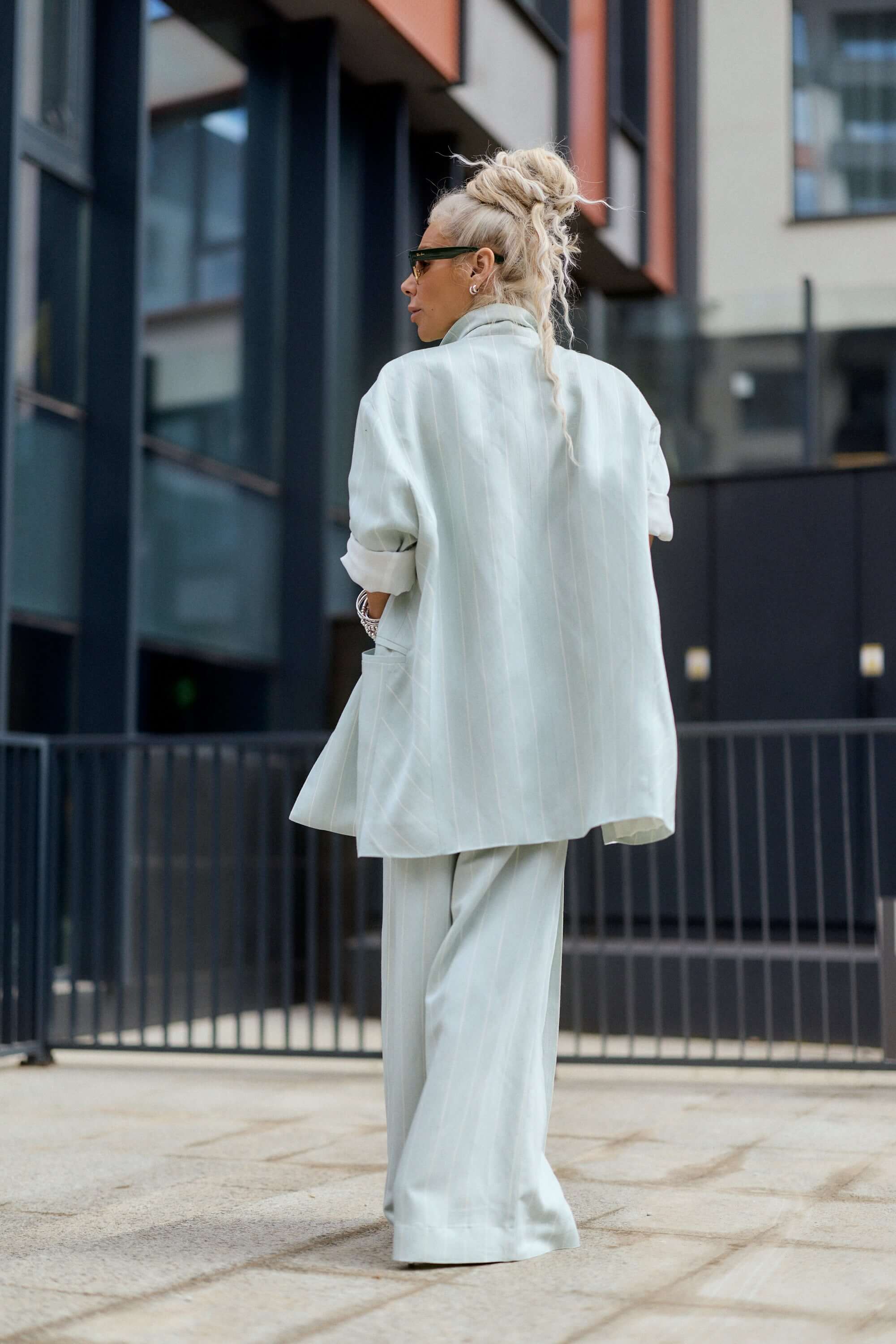 Light Mint Pinstripe Wide-Leg Trousers - Image 5