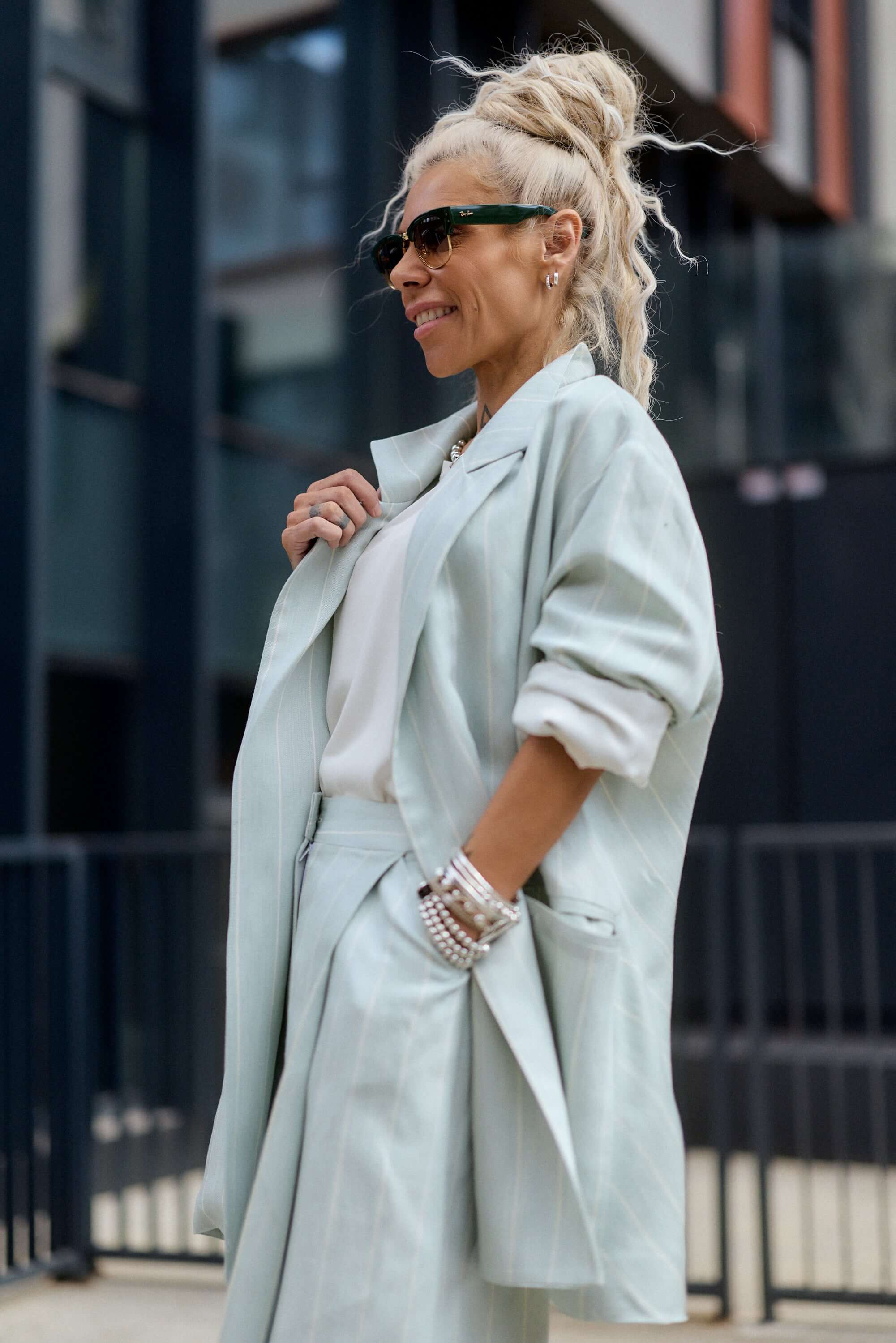Light Mint Pinstripe Wide-Leg Trousers - Image 7
