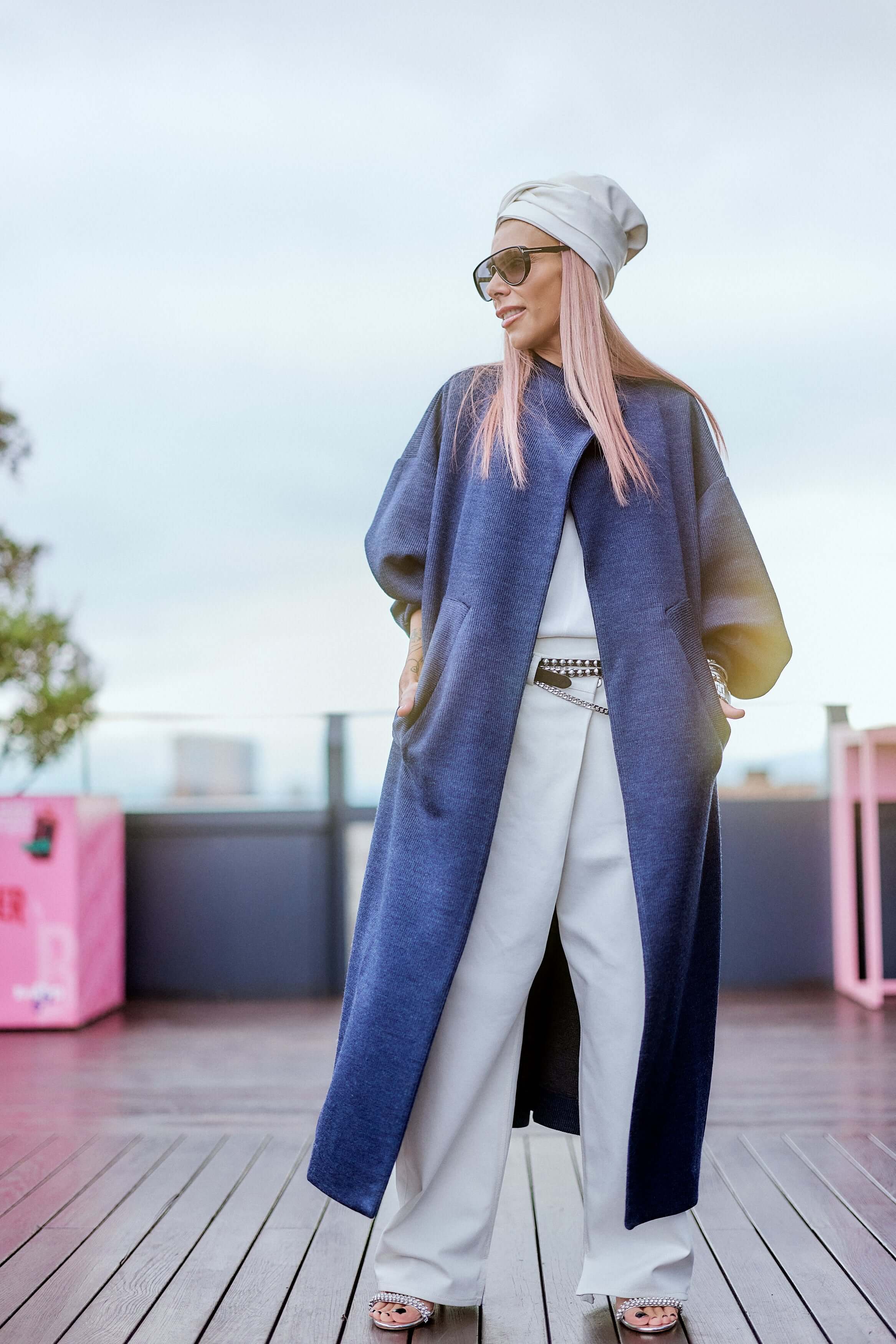Navy Oversized Knit Coat - Image 2