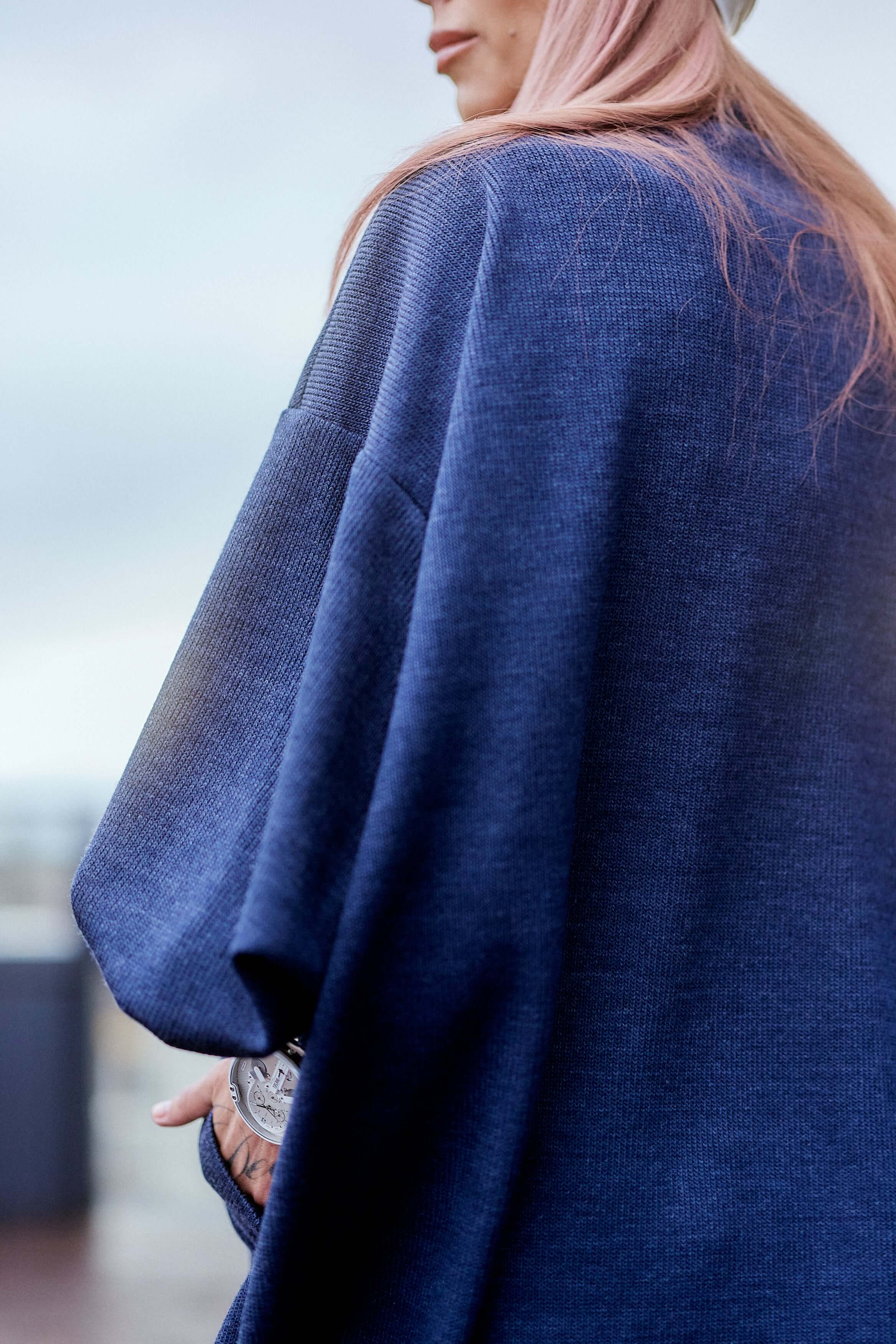 Navy Oversized Knit Coat - Image 3